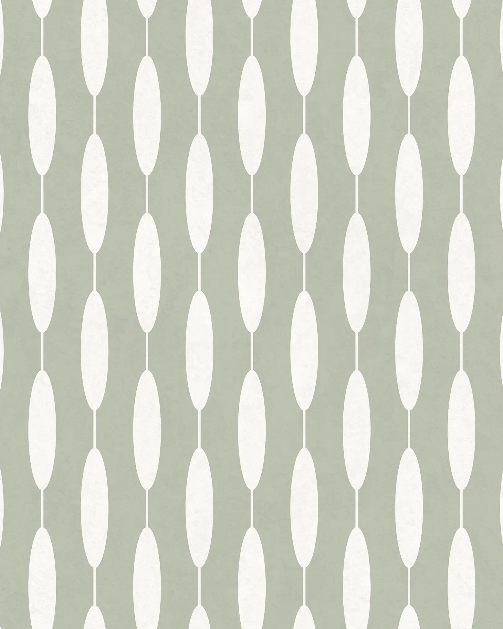 Pattern of white oval shapes on a sage green background