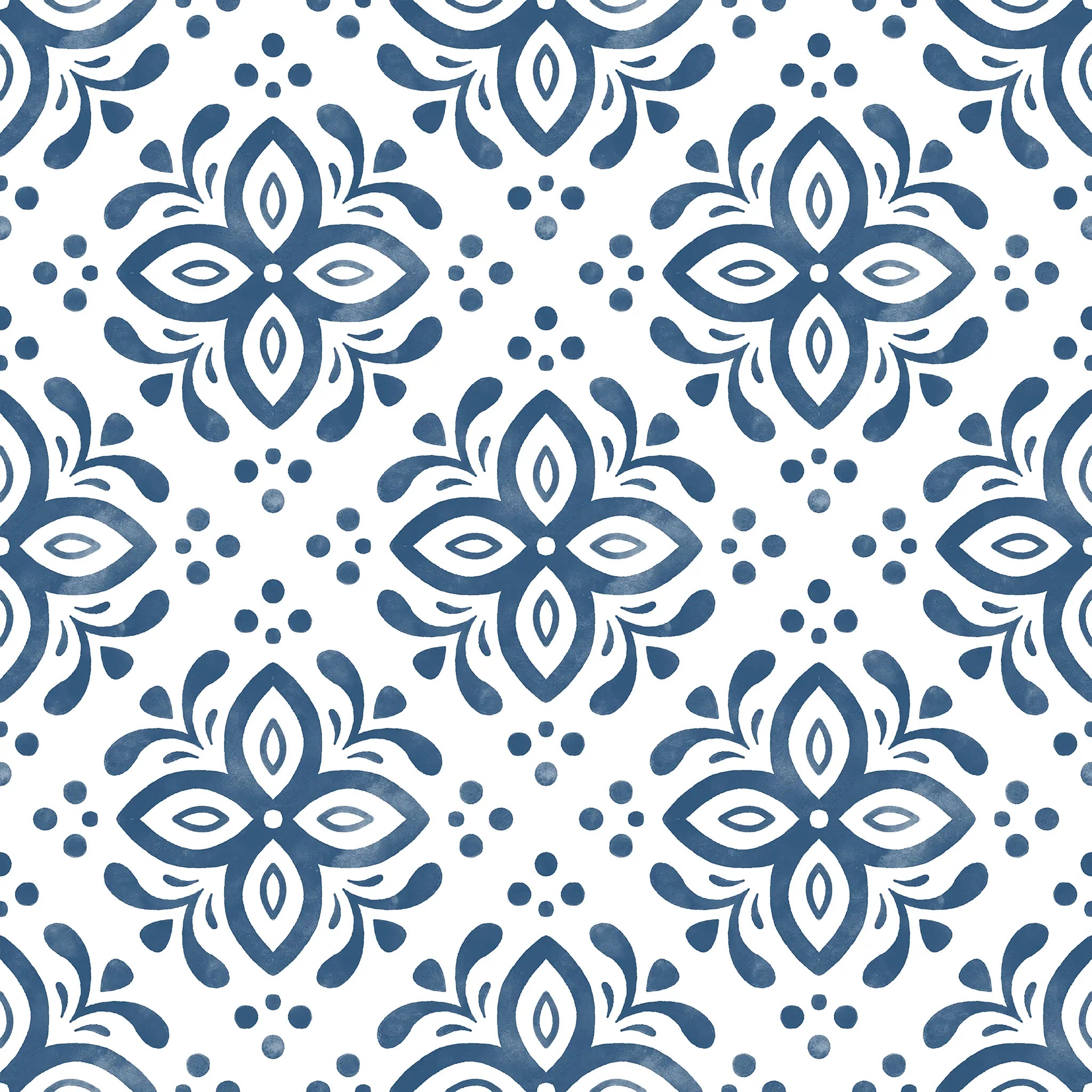 Blue floral pattern on a white background