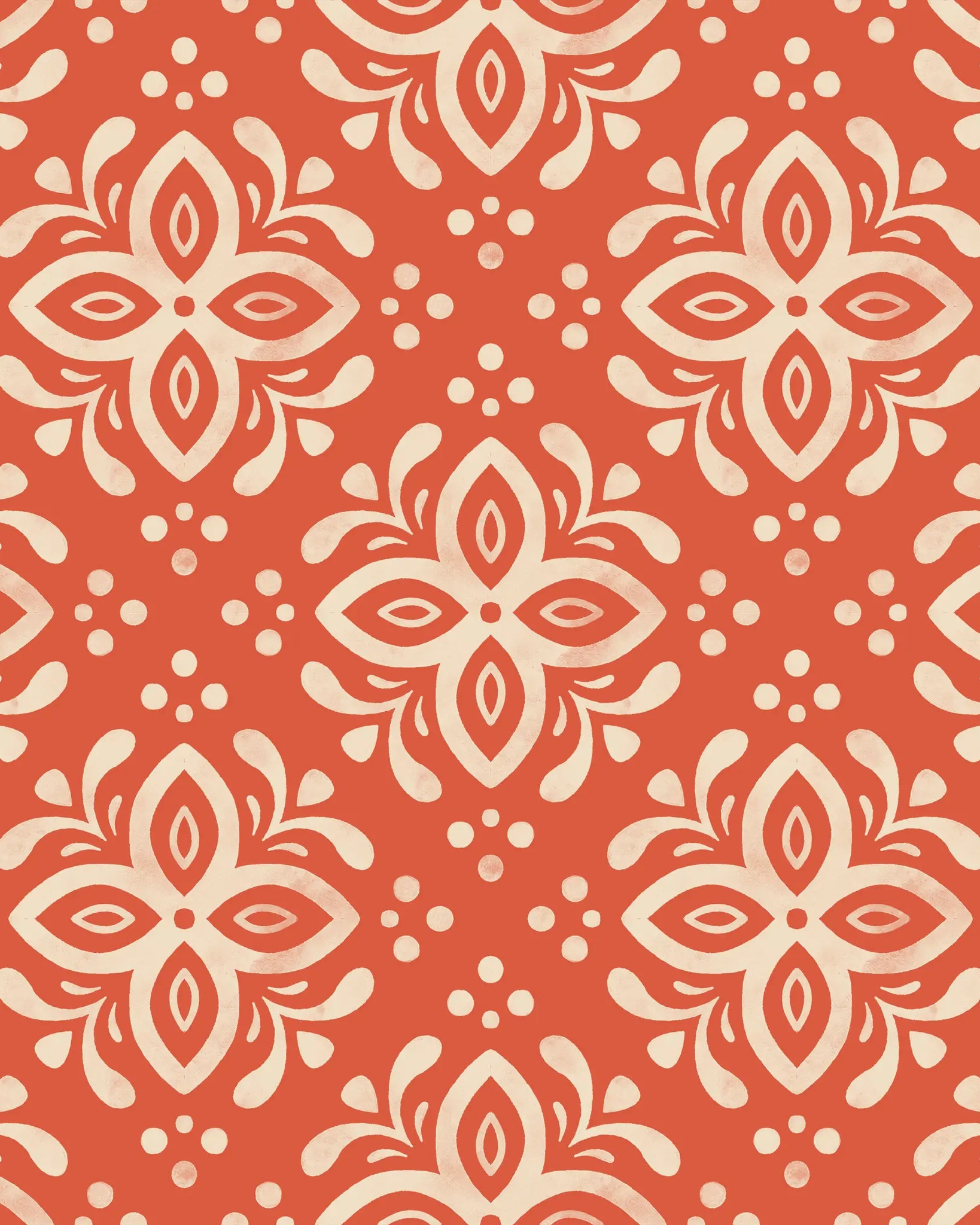 Pattern of white flowers on a red background