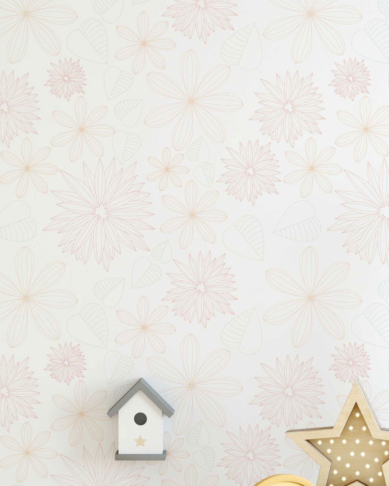 Flower Sketch Peel and Stick Wallpaper, Removable Wallpaper, Traditional Wallpaper | DeccoPrint