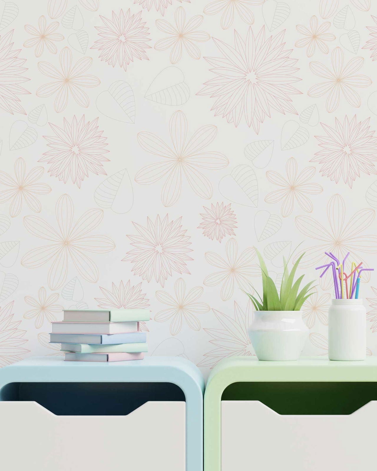 Flower Sketch Peel and Stick Wallpaper, Removable Wallpaper, Traditional Wallpaper | DeccoPrint