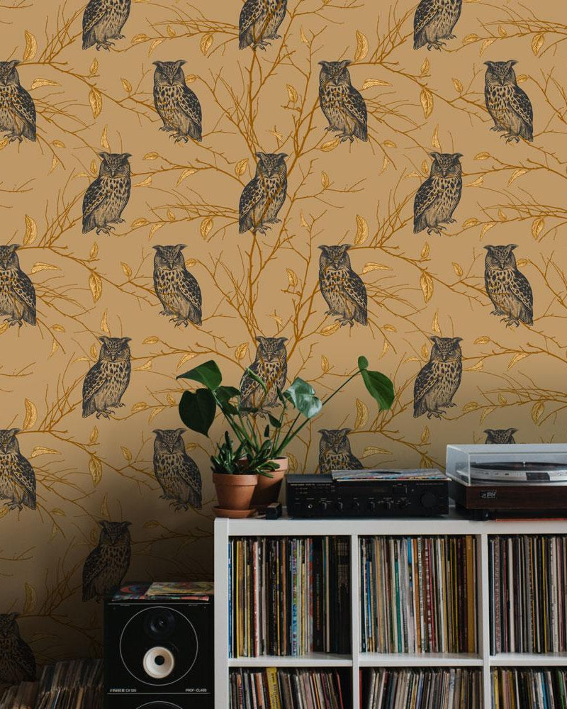 Forest Owls Peel and Stick Wallpaper, Removable Wallpaper, Traditional Wallpaper | DeccoPrint