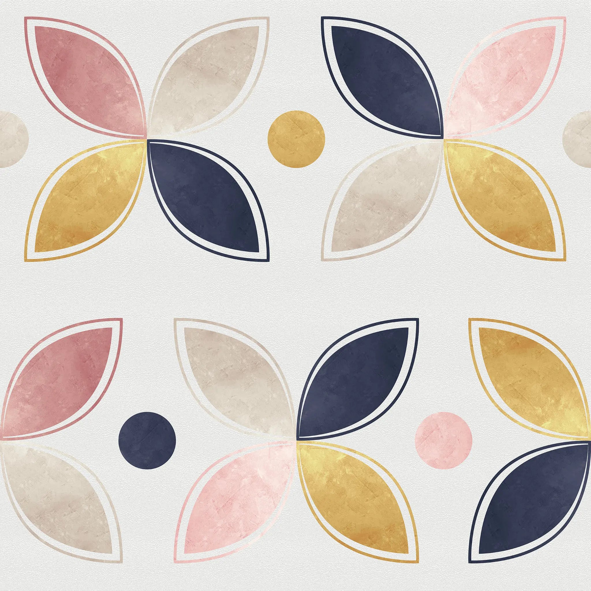Pattern of colorful leaves and circles on a light background
