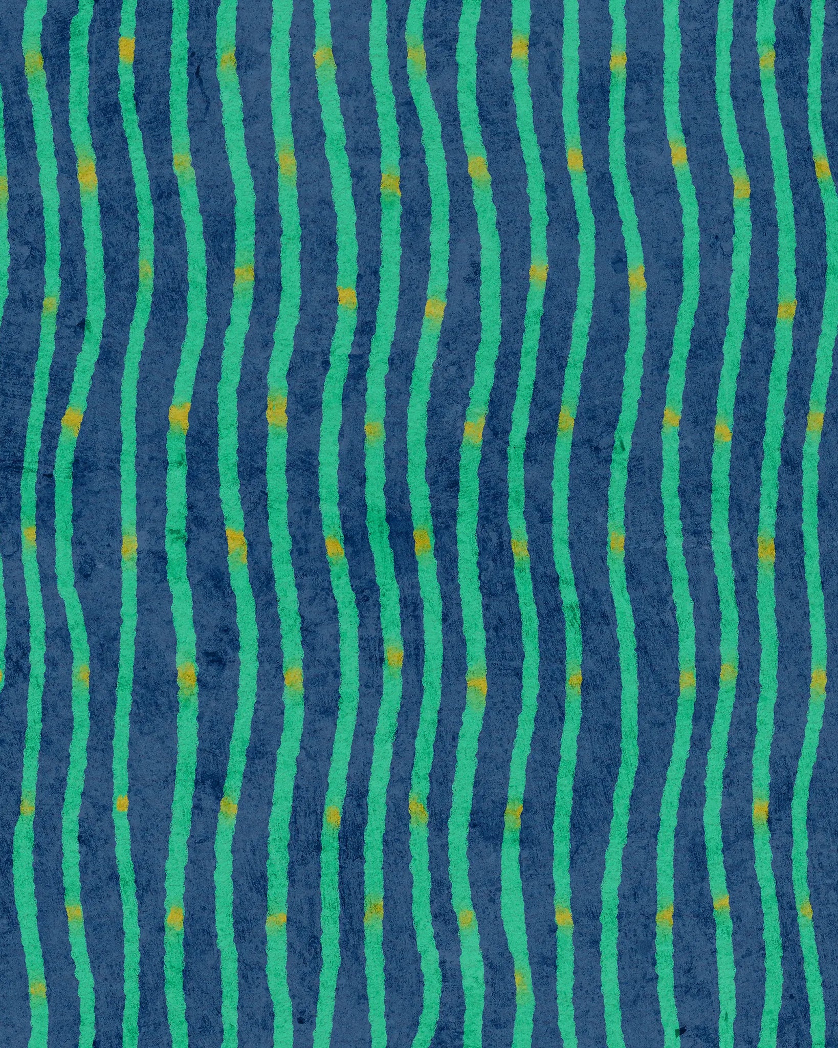 Patterned fabric with blue and green wavy lines