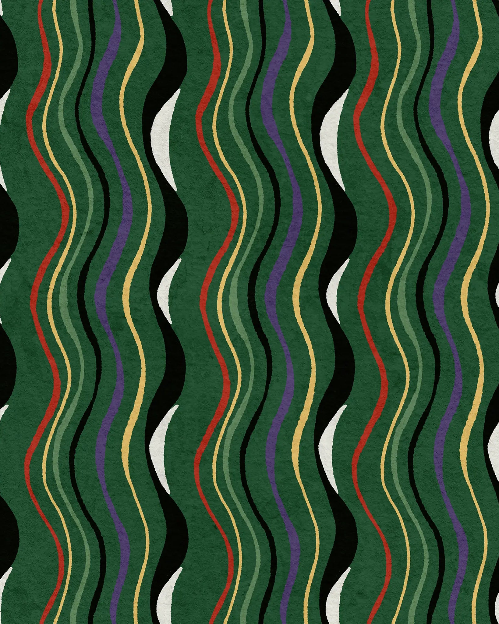 Wavy pattern with multicolored lines on a green background