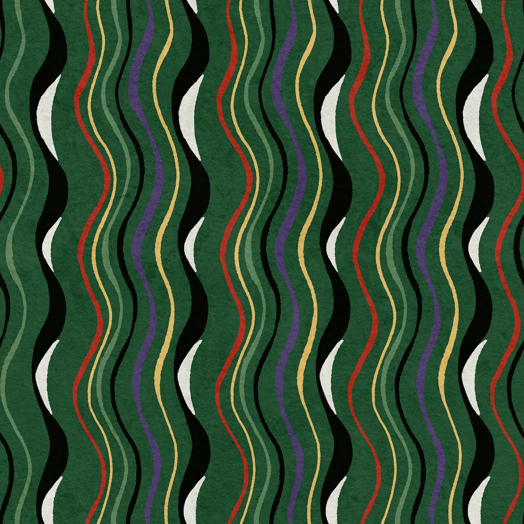 Wavy pattern with multicolored lines on a green background