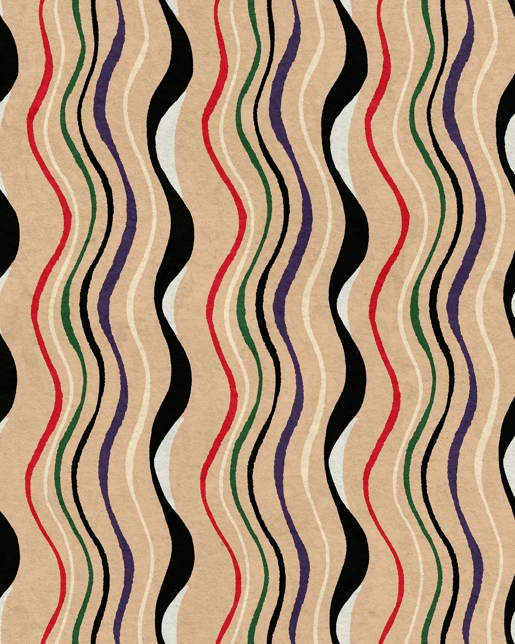 Wavy pattern with multicolor lines on a beige background