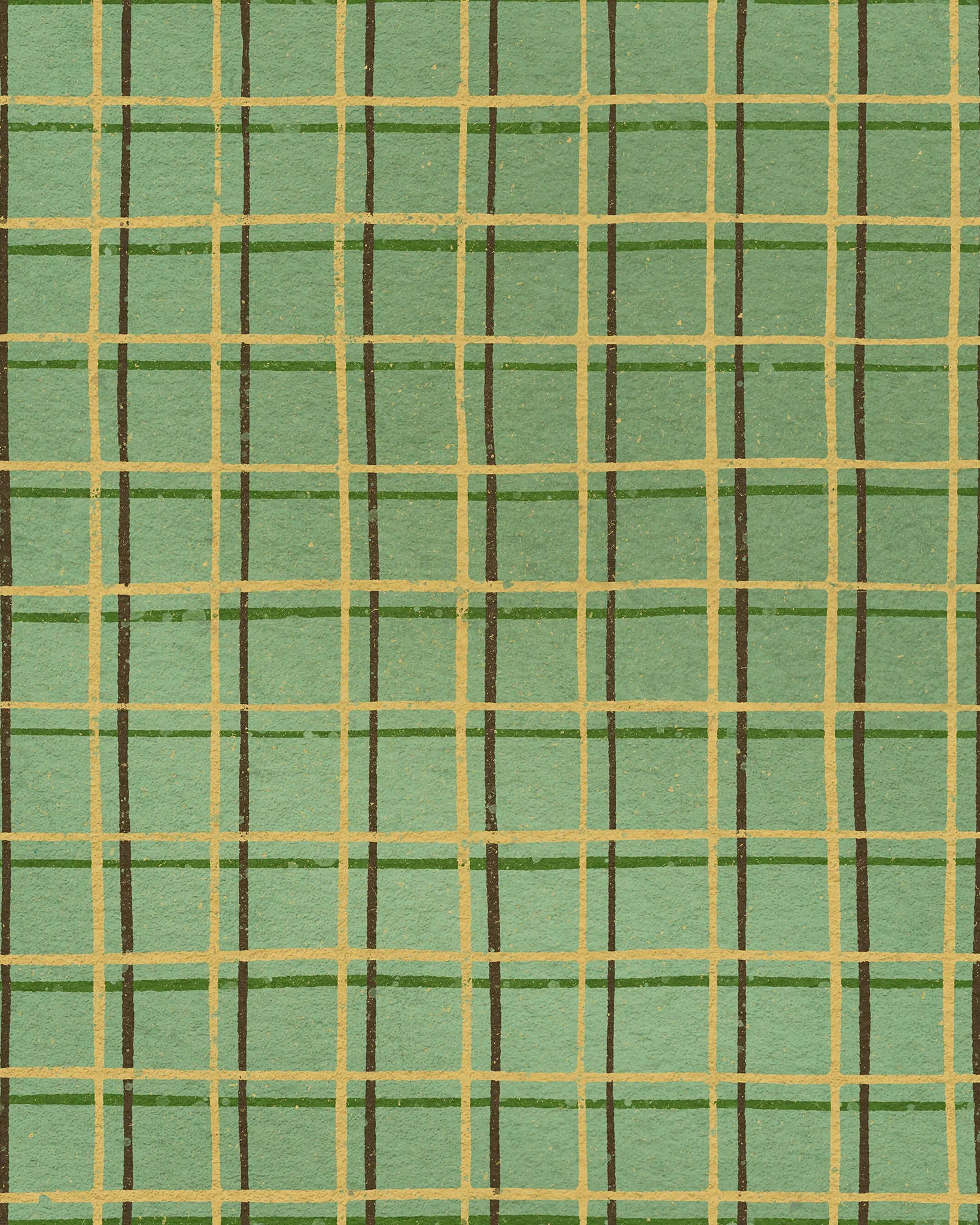 Plaid pattern with green and brown lines on a green background