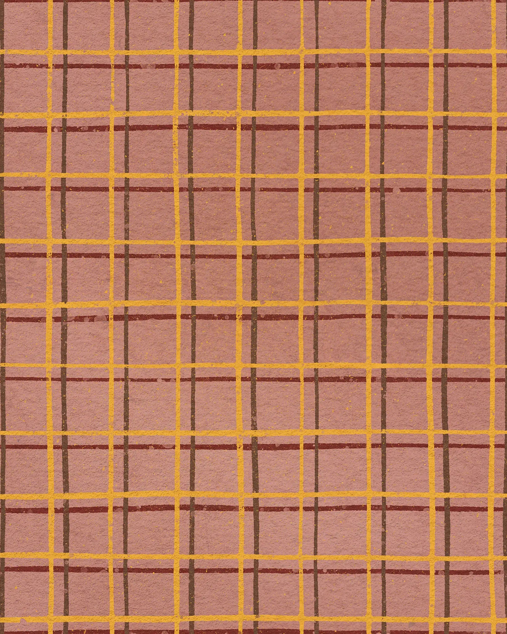 Plaid pattern with red and yellow lines on a pink background