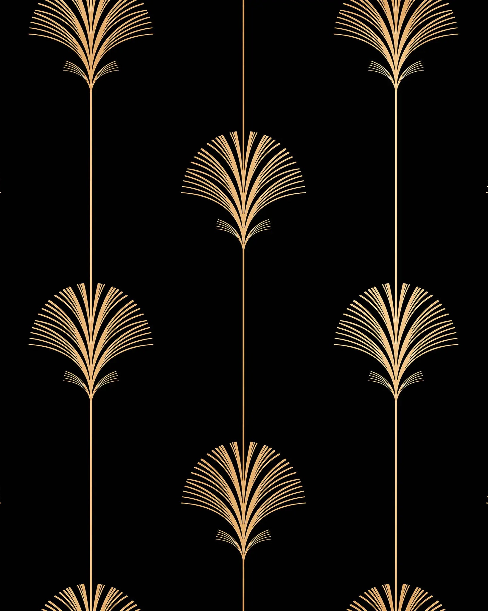 Gold palm leaf pattern on a black background