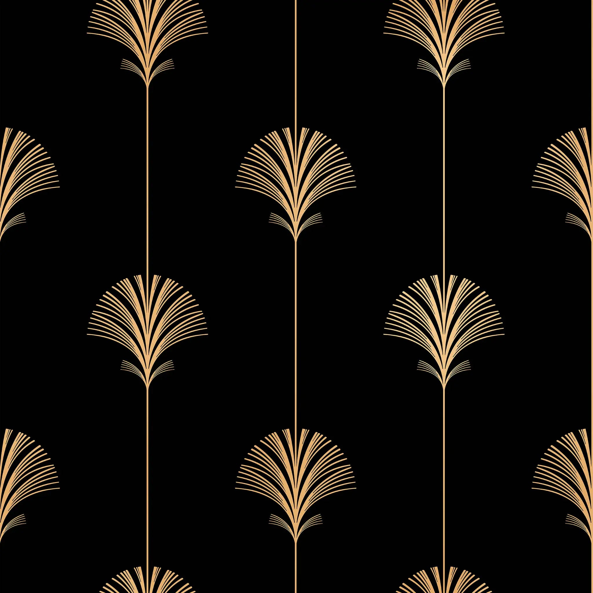 Gold palm leaf pattern on a black background