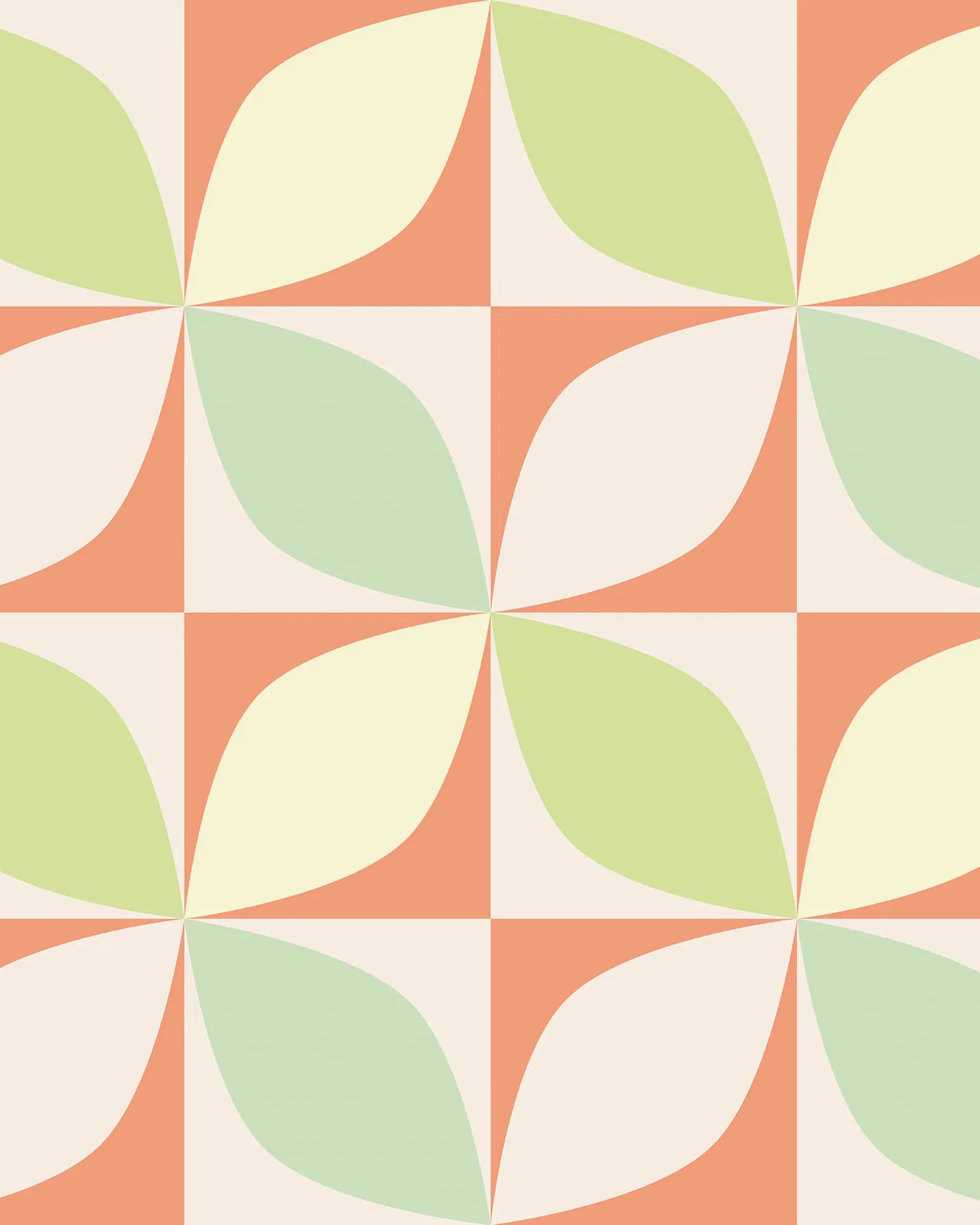 Pattern of green and white leaves on a pink and beige checkered background