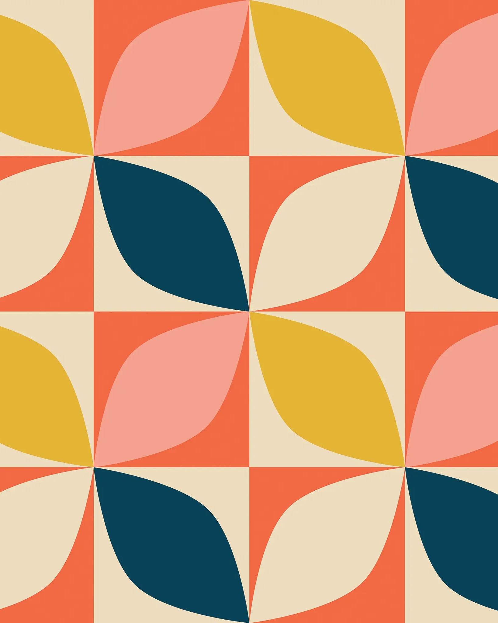 Colorful geometric pattern with leaf shapes on a beige background