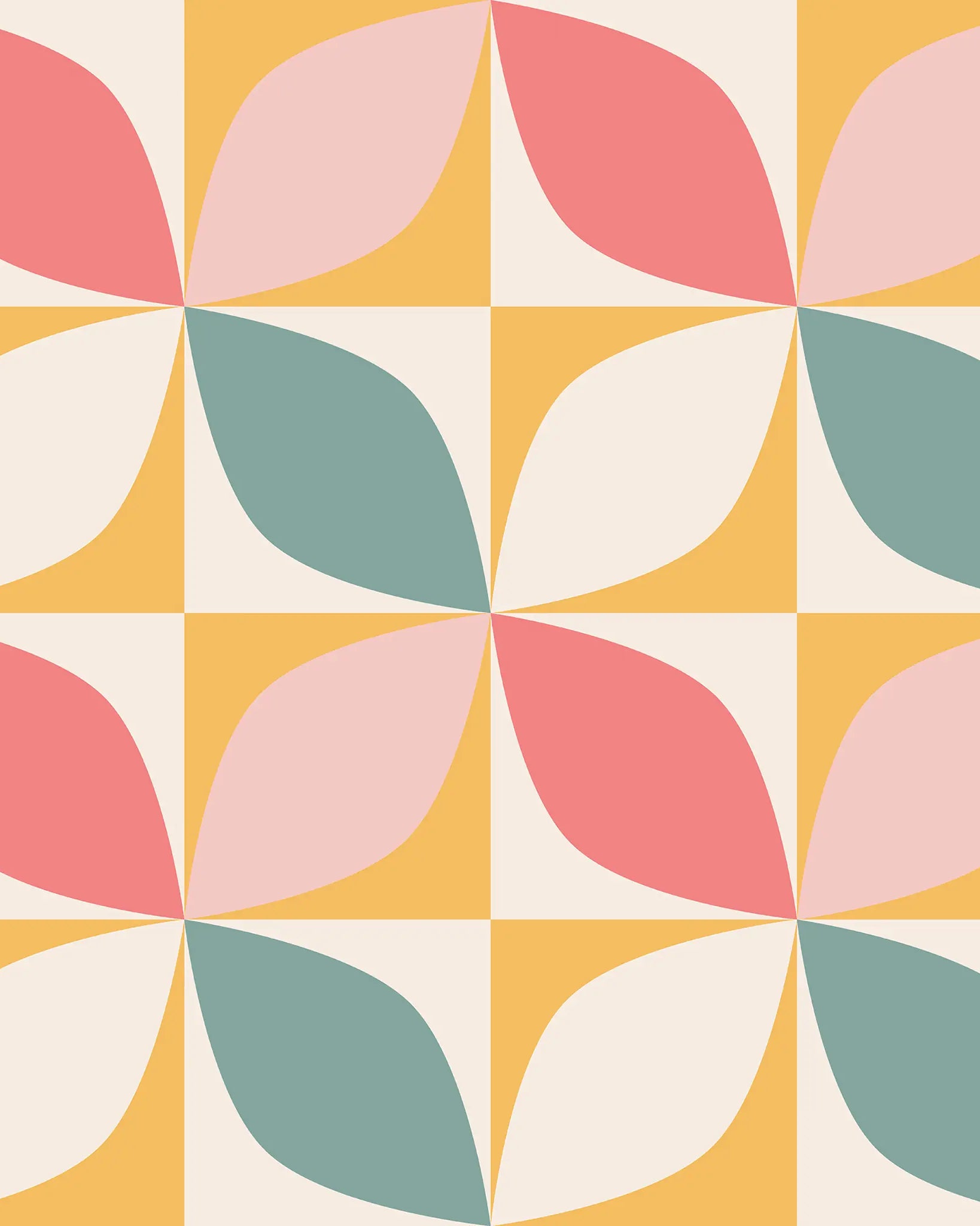 Pattern of colorful leaves on a yellow and white checkered background