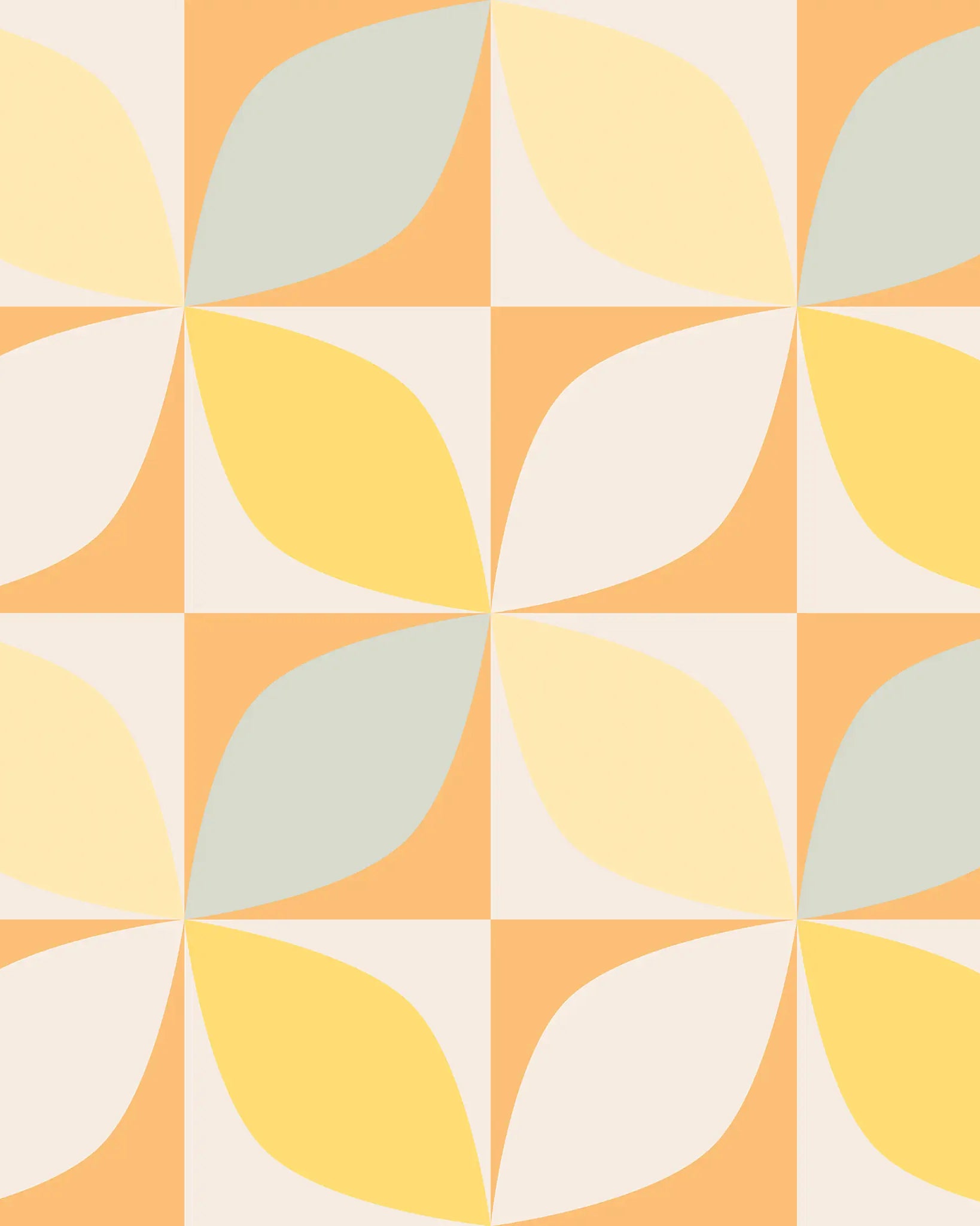 Patterned tile with geometric design in orange, yellow, and gray on a white background