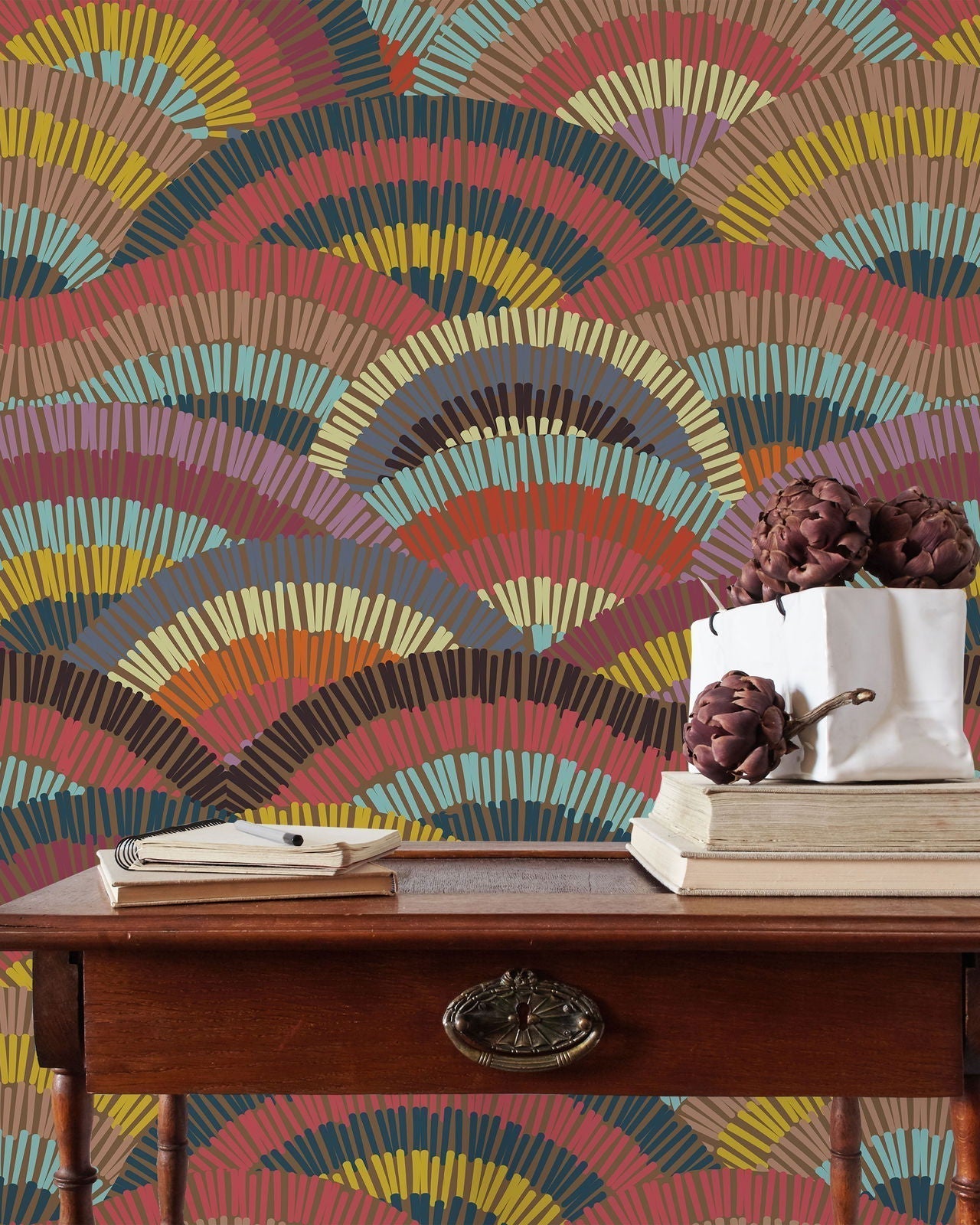 Geometric Embroidery Peel and Stick Wallpaper, Removable Wallpaper, Traditional Wallpaper - Multi | DeccoPrint