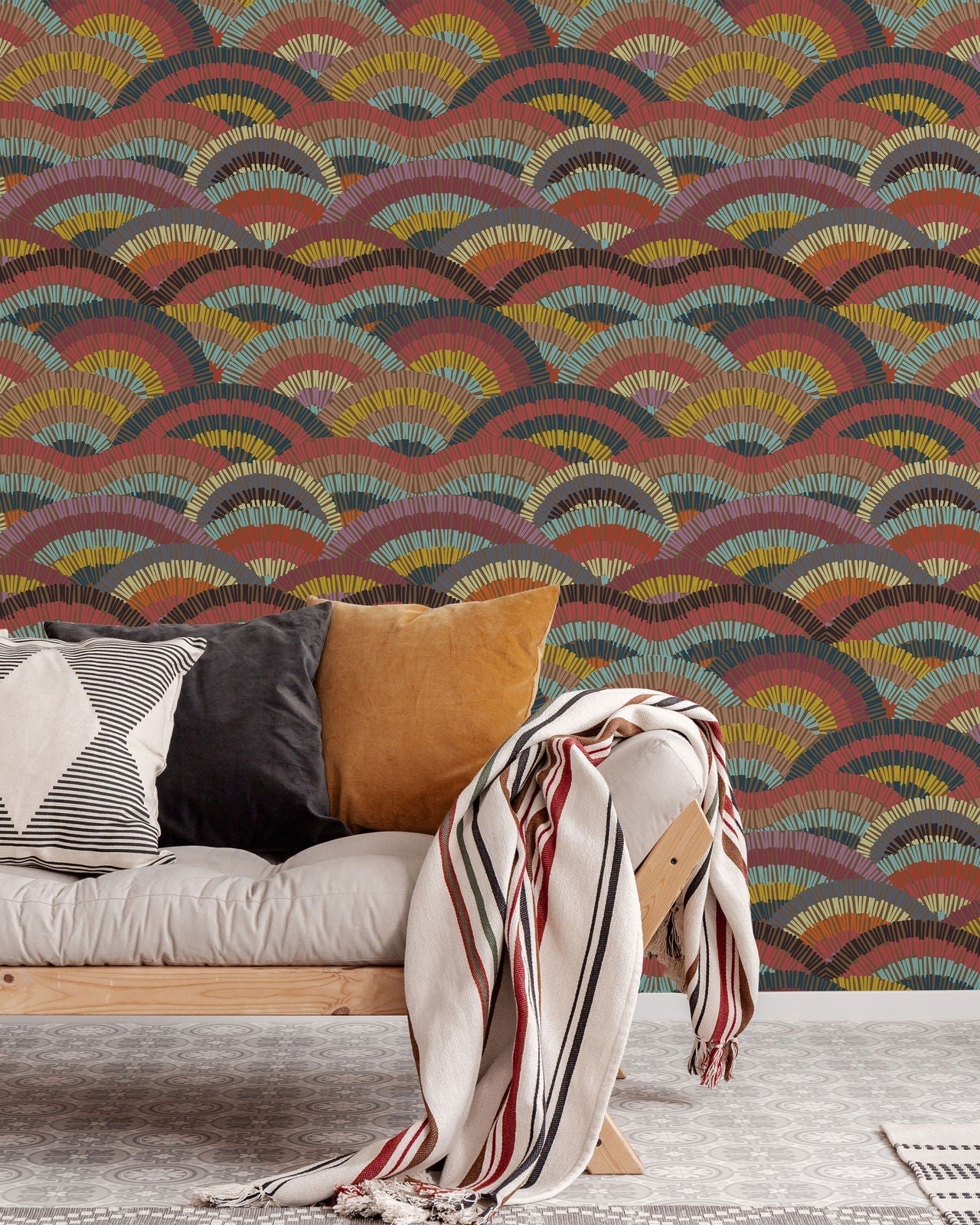 Geometric Embroidery Peel and Stick Wallpaper, Removable Wallpaper, Traditional Wallpaper - Multi | DeccoPrint