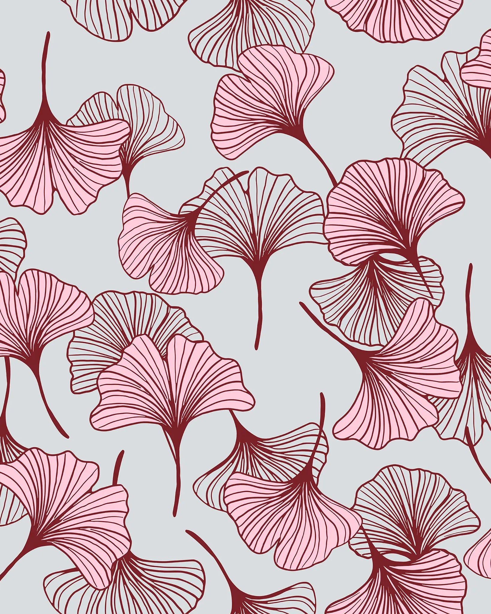 Pattern of pink leaves on a light gray background
