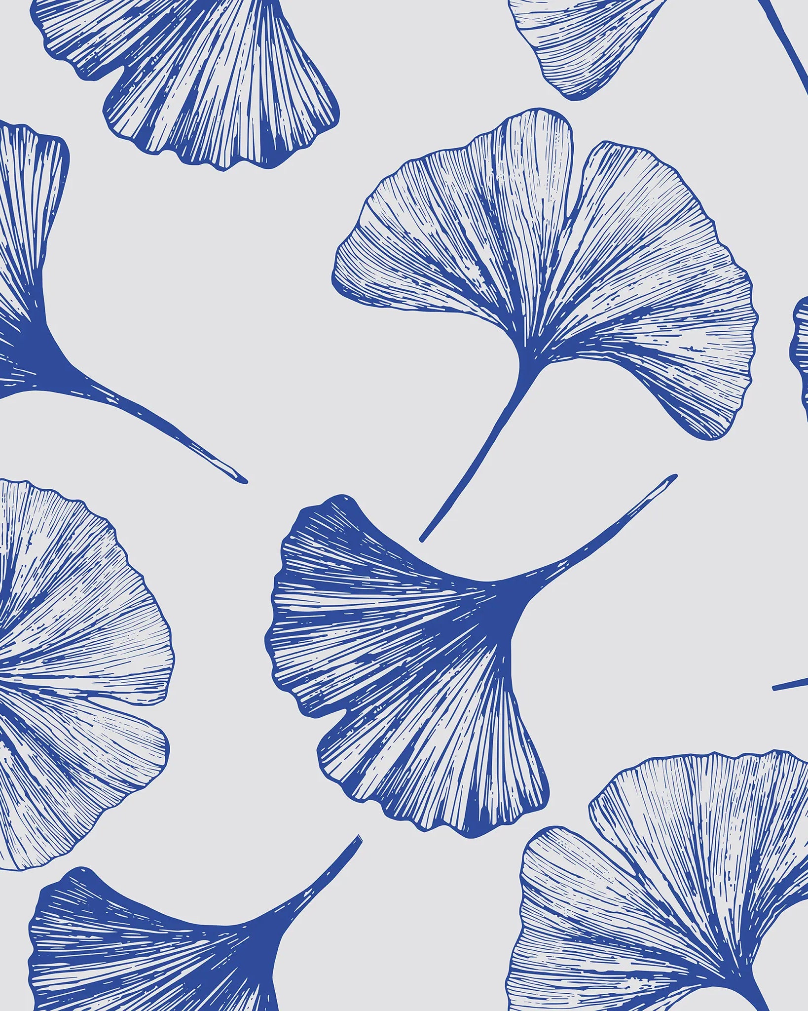 Pattern of blue ginkgo leaves on a light gray background