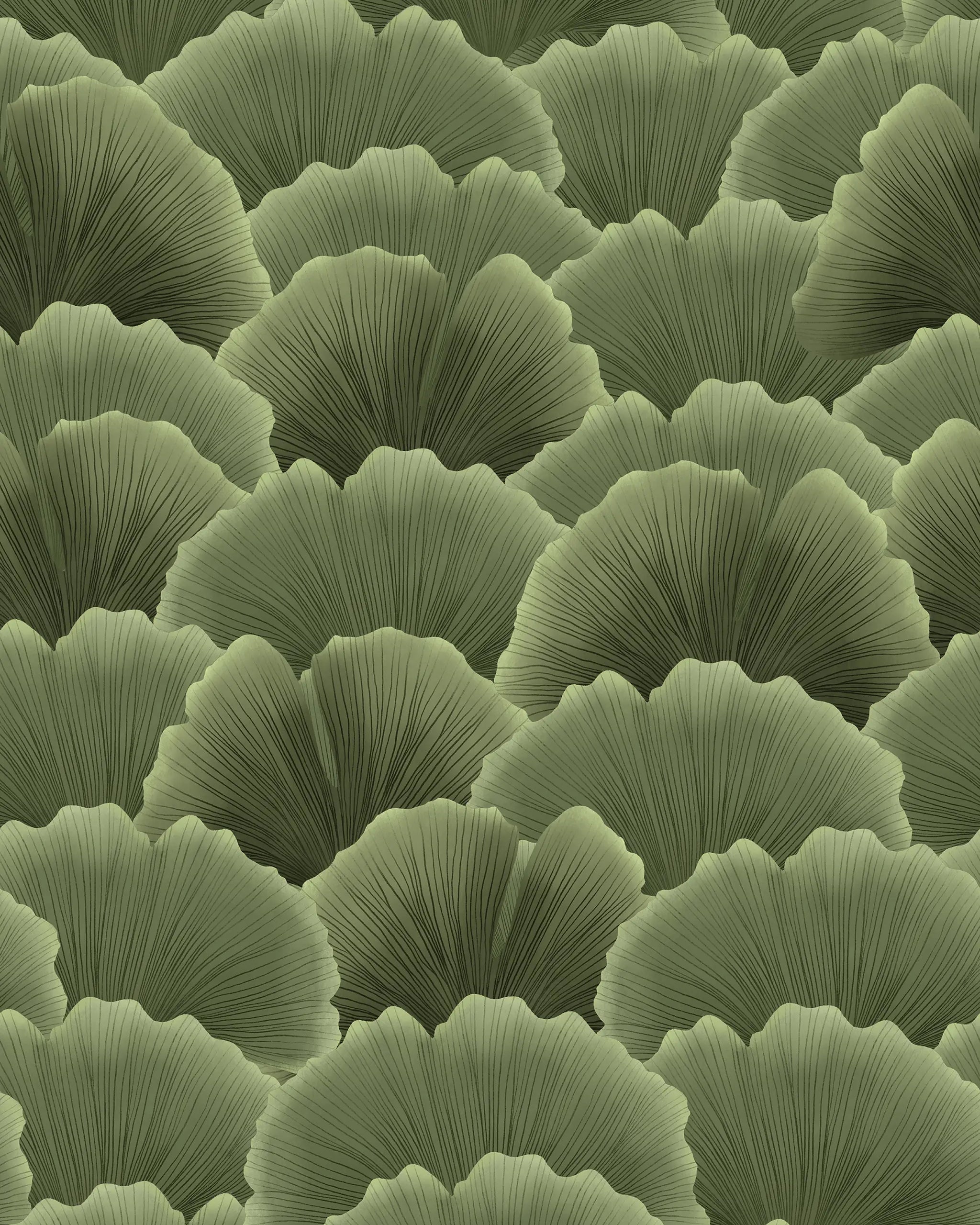 Pattern of green fan-shaped leaves on a matching background