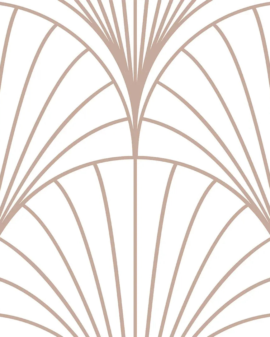 Decorative pattern with fan shapes in rose gold on a white background