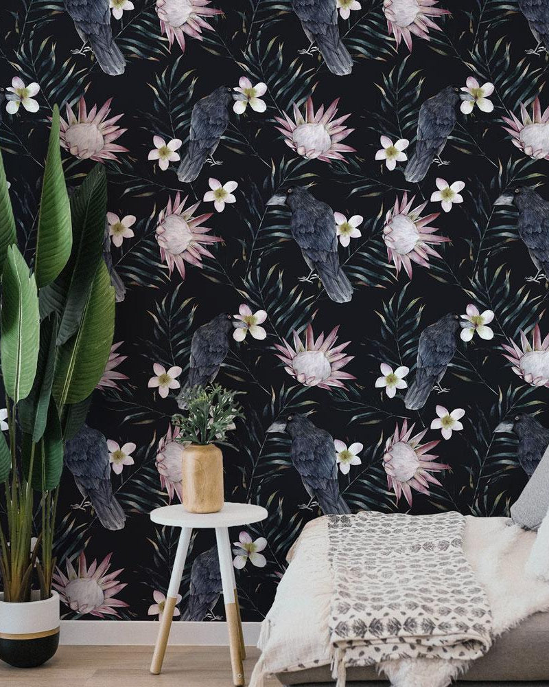 Gothic Raven Peel and Stick Wallpaper, Removable Wallpaper, Traditional Wallpaper | DeccoPrint