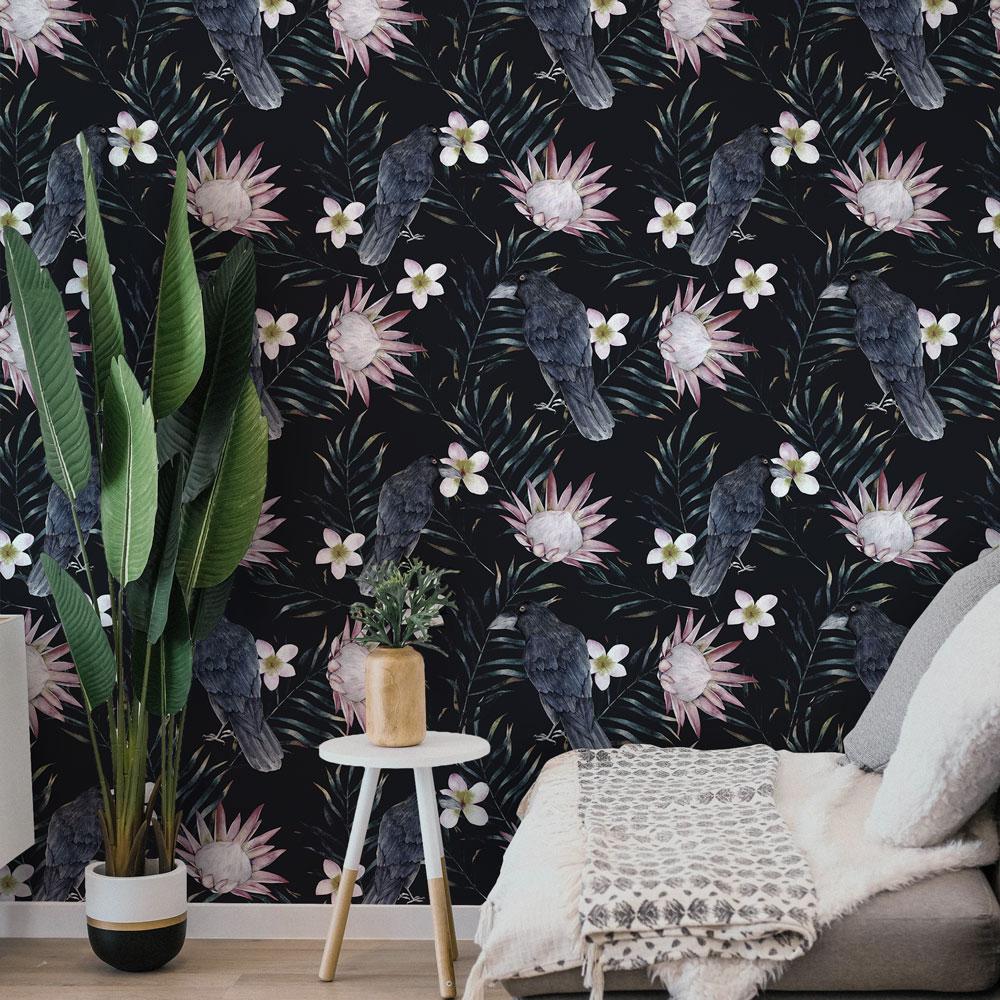 Gothic Raven Peel and Stick Wallpaper, Removable Wallpaper, Traditional Wallpaper | DeccoPrint