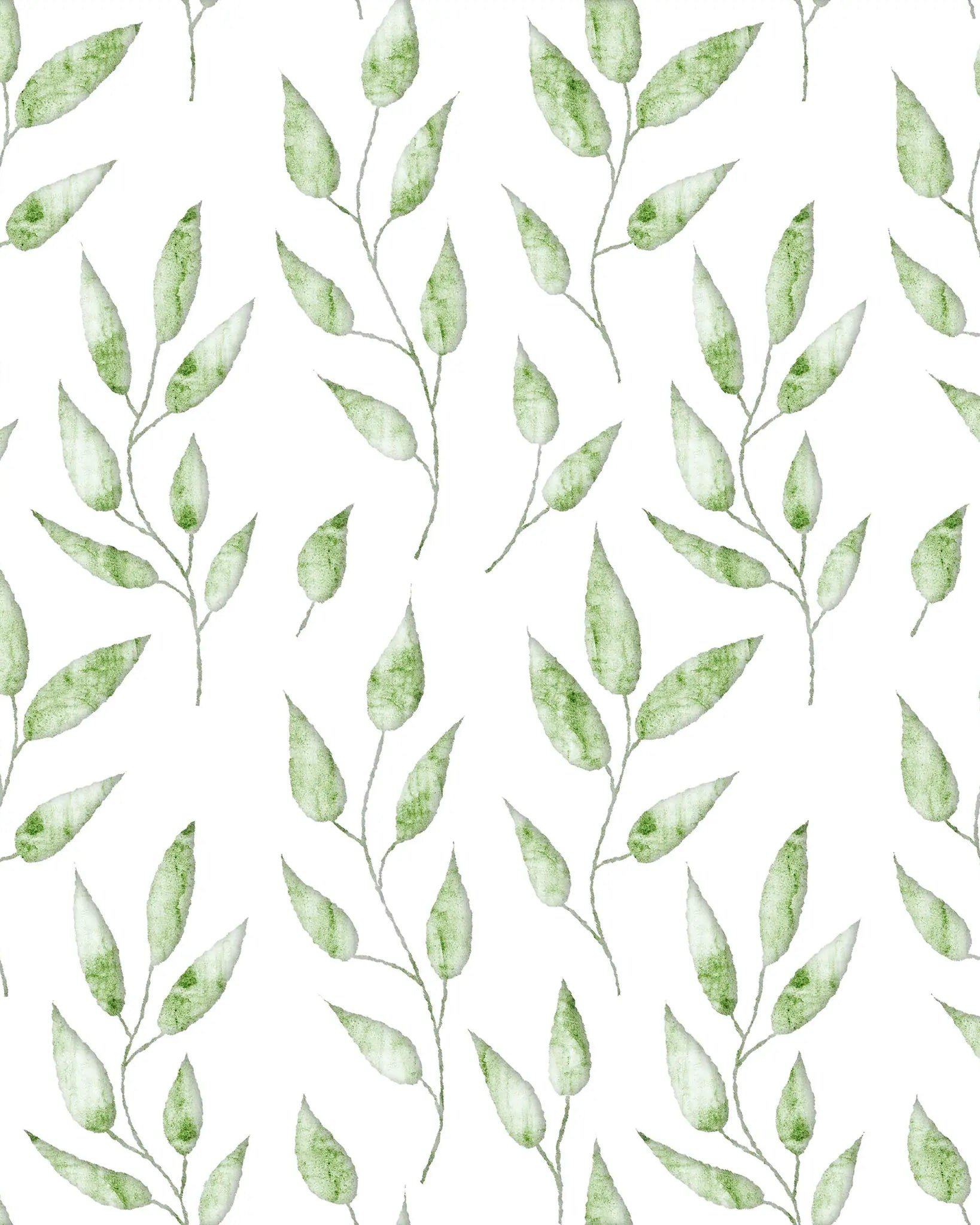 Pattern of green leaves on a white background