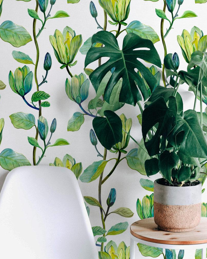 Green Magnolia Peel and Stick Wallpaper, Removable Wallpaper, Traditional Wallpaper | DeccoPrint