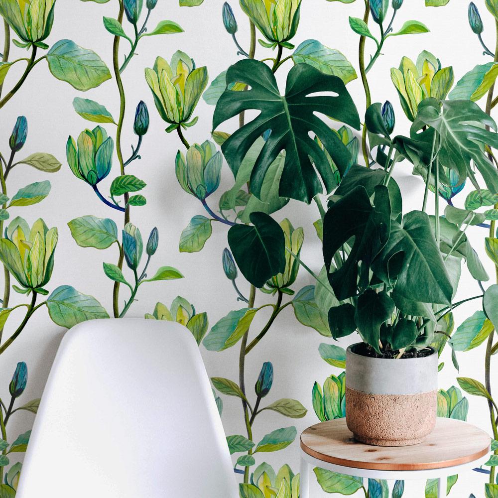 Green Magnolia Peel and Stick Wallpaper, Removable Wallpaper, Traditional Wallpaper | DeccoPrint