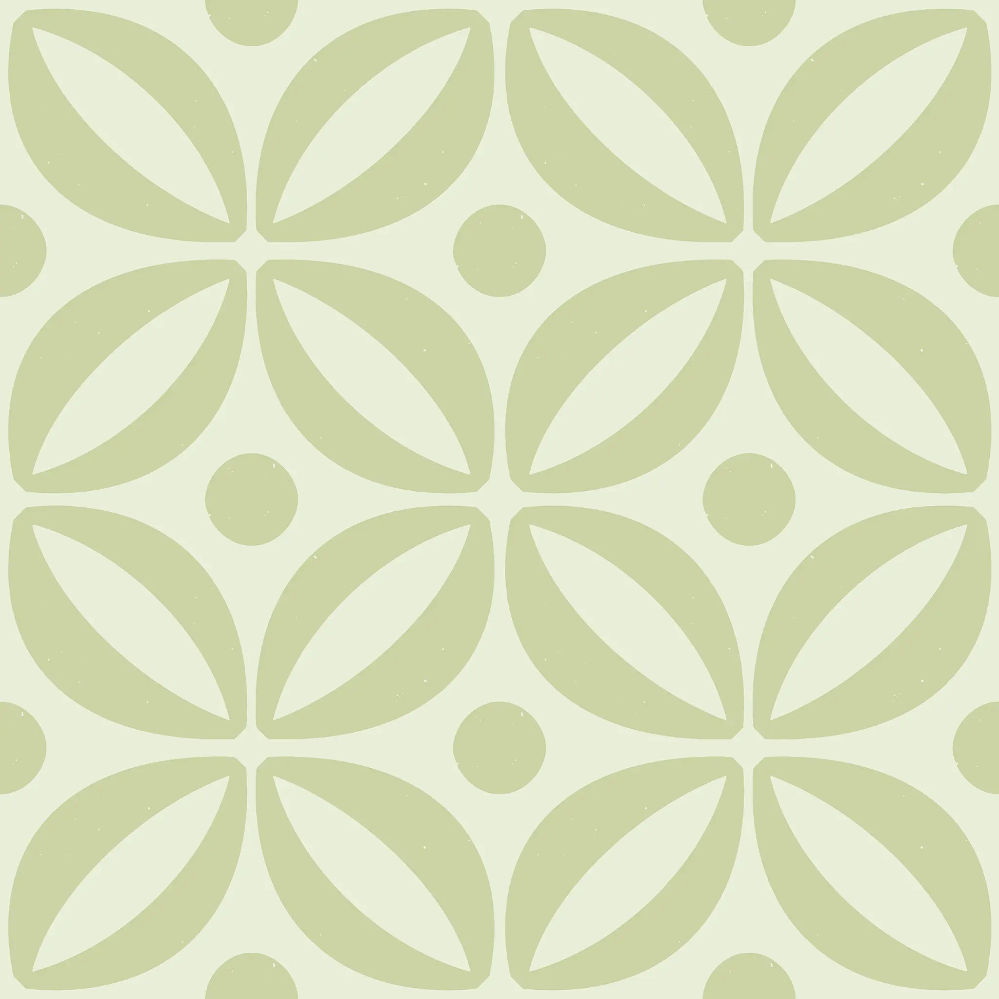 Pattern of interlocking shapes in green on a light beige background