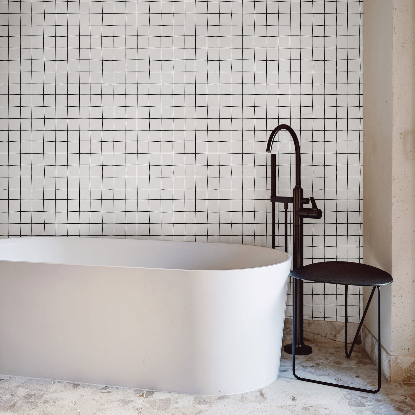 Hand Drawn Grid Peel and Stick Wallpaper, Removable Wallpaper, Traditional Wallpaper | DeccoPrint