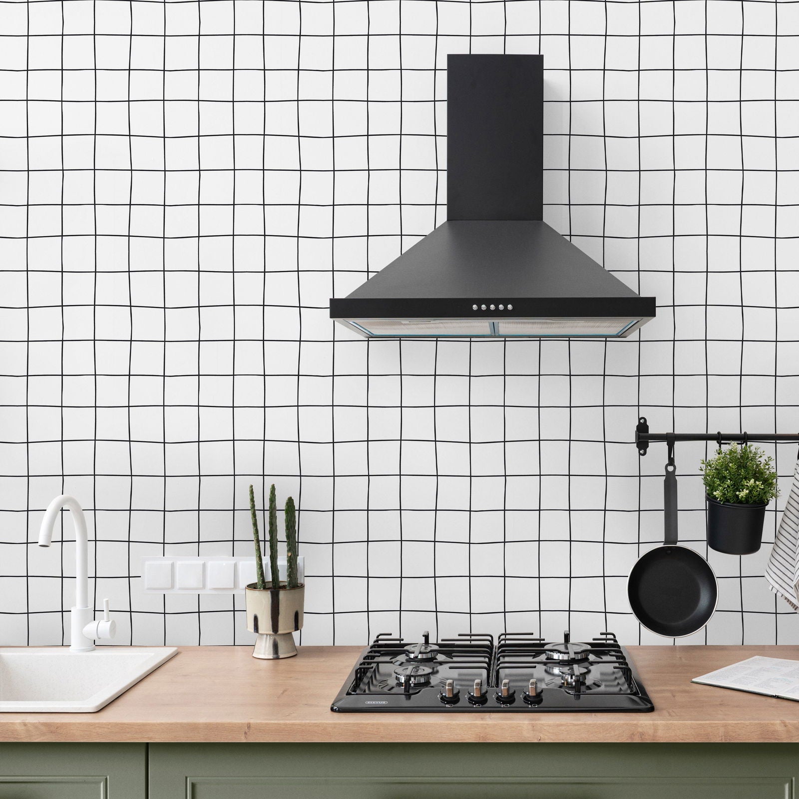 Hand Drawn Grid Peel and Stick Wallpaper, Removable Wallpaper, Traditional Wallpaper | DeccoPrint