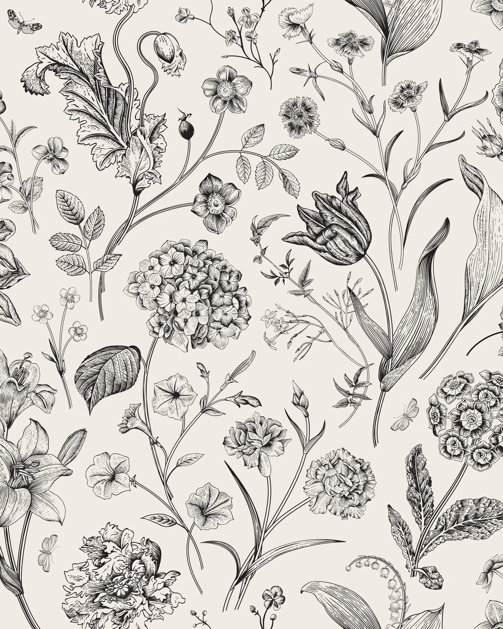 Black and white floral pattern on a light background