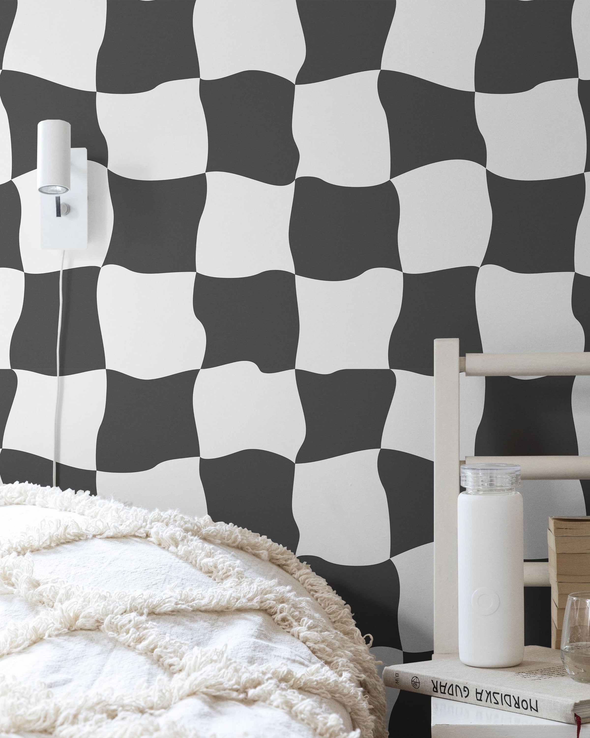 Wavy Squares Peel and Stick Wallpaper, Removable Wallpaper, Traditional Wallpaper - Black | DeccoPrint