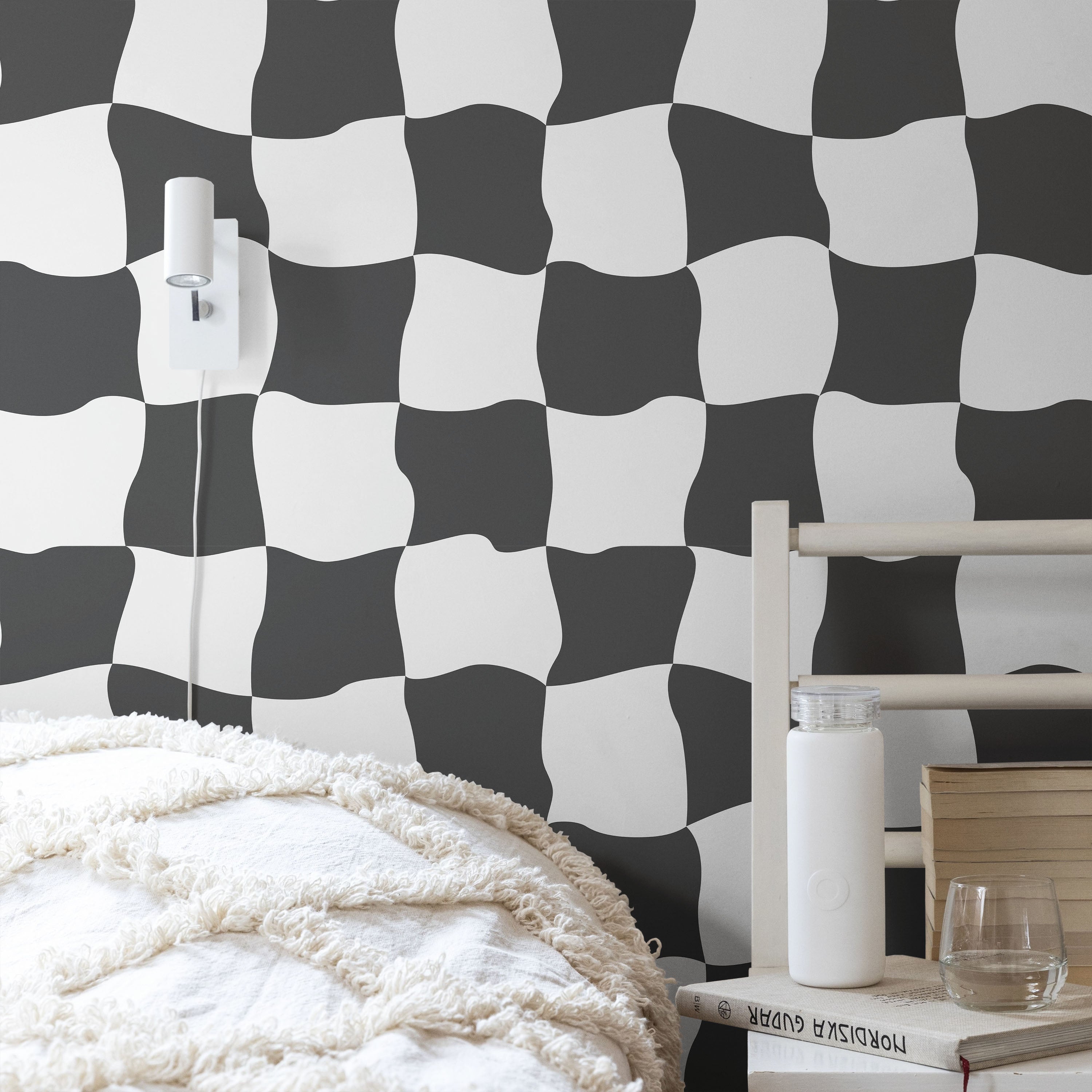 Wavy Squares Peel and Stick Wallpaper, Removable Wallpaper, Traditional Wallpaper - Black | DeccoPrint