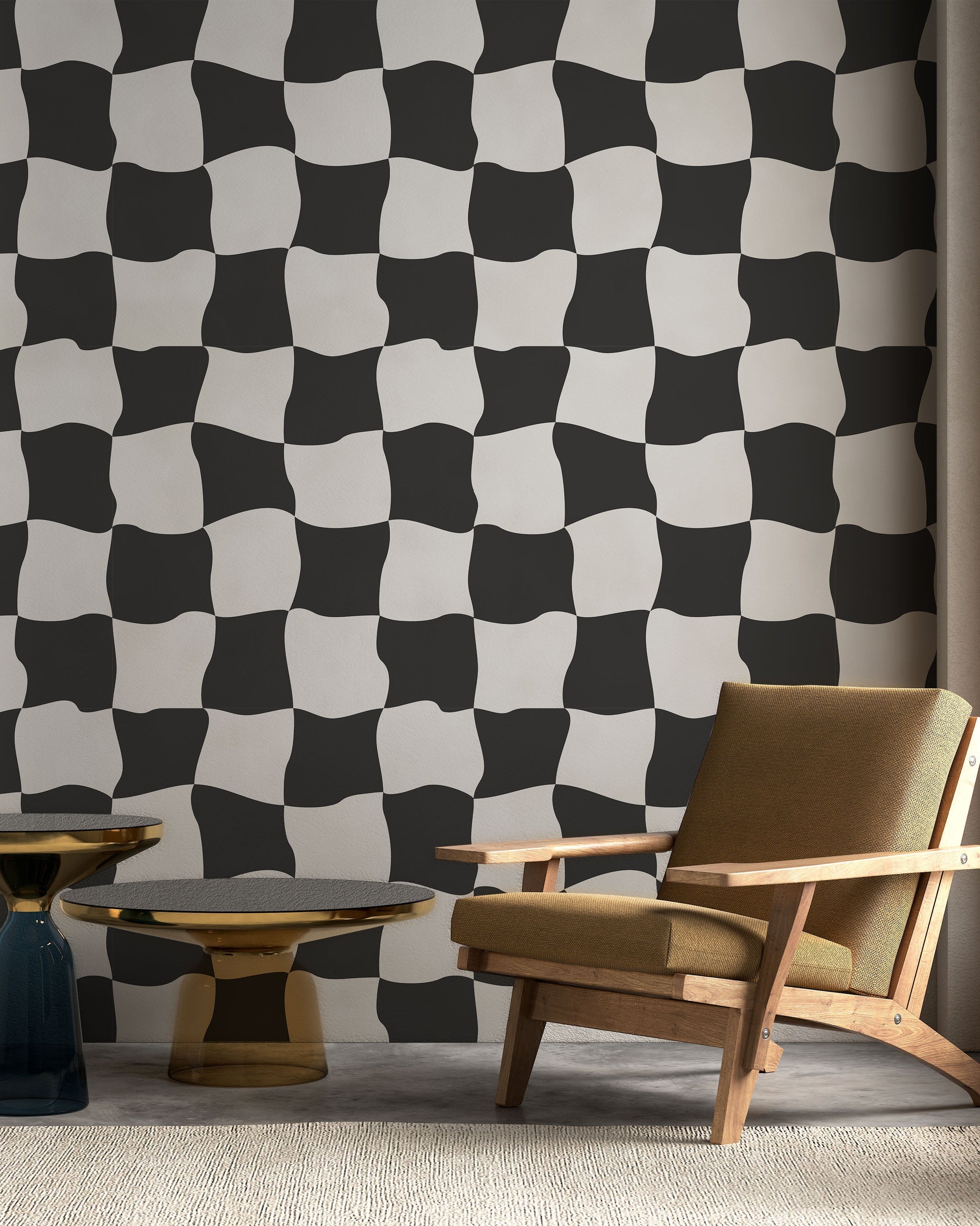 Wavy Squares Peel and Stick Wallpaper, Removable Wallpaper, Traditional Wallpaper - Black | DeccoPrint