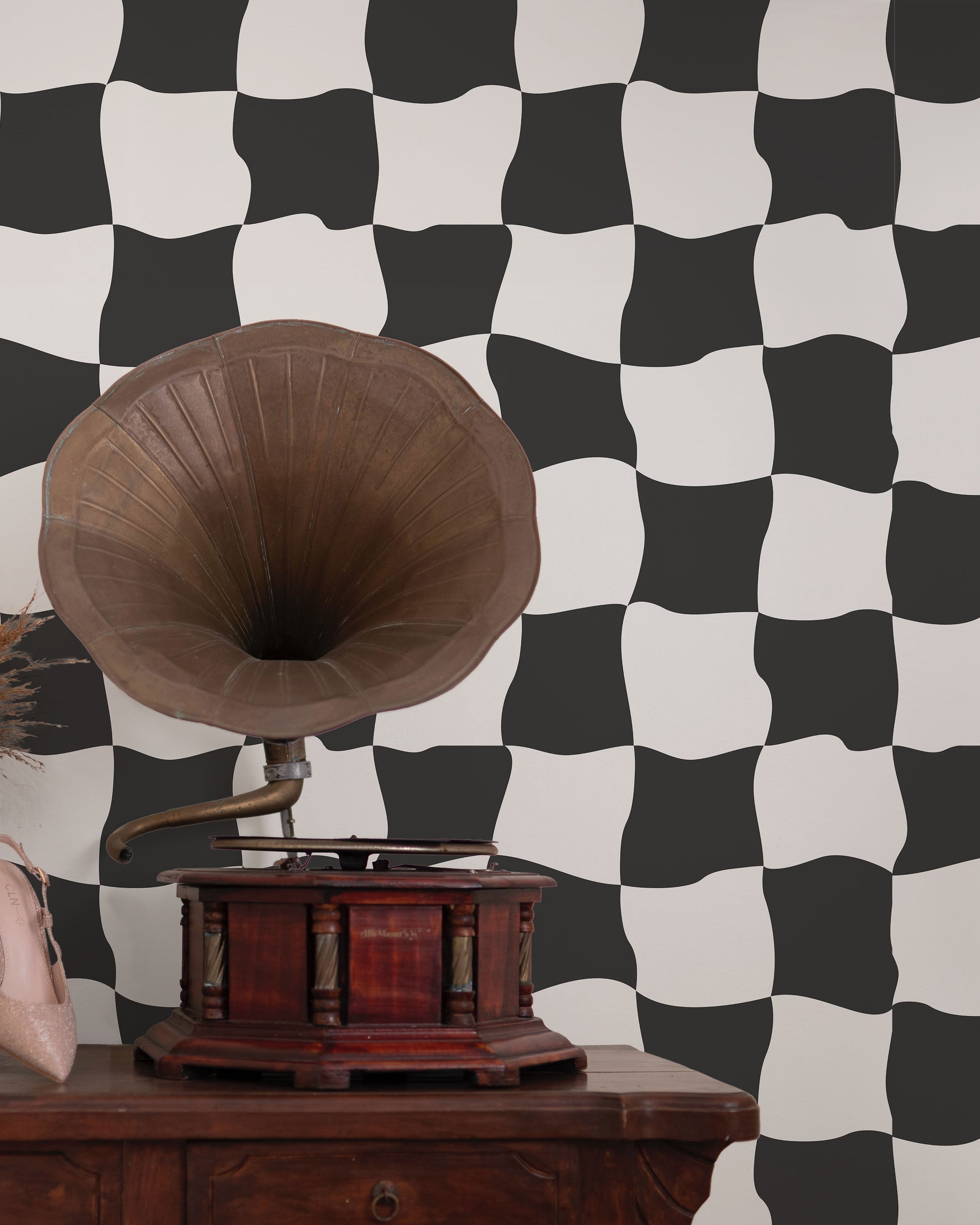 Wavy Squares Peel and Stick Wallpaper, Removable Wallpaper, Traditional Wallpaper - Black | DeccoPrint