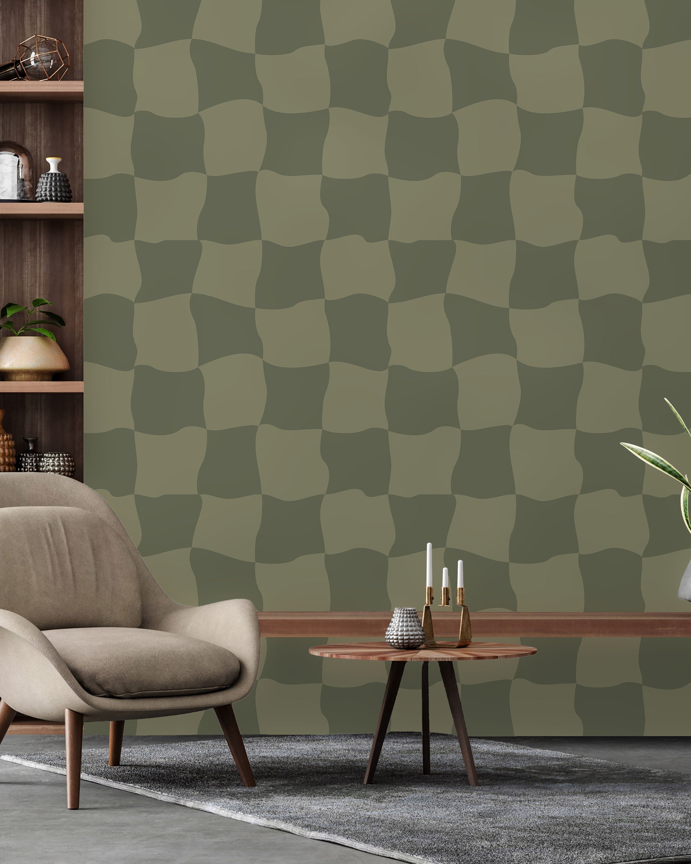 Wavy Squares Peel and Stick Wallpaper, Removable Wallpaper, Traditional Wallpaper - Green | DeccoPrint