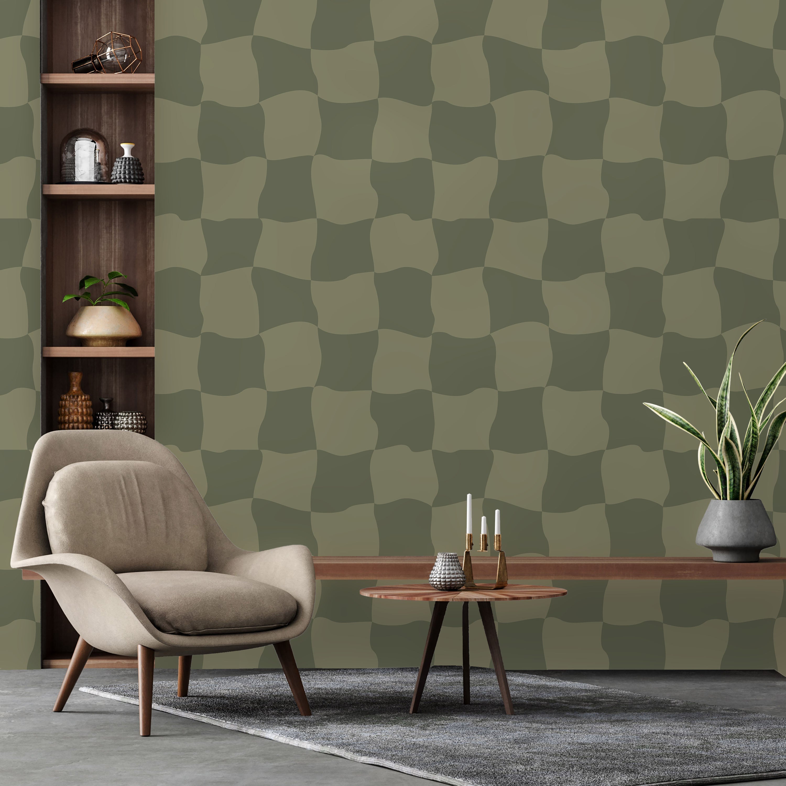Wavy Squares Peel and Stick Wallpaper, Removable Wallpaper, Traditional Wallpaper - Green | DeccoPrint