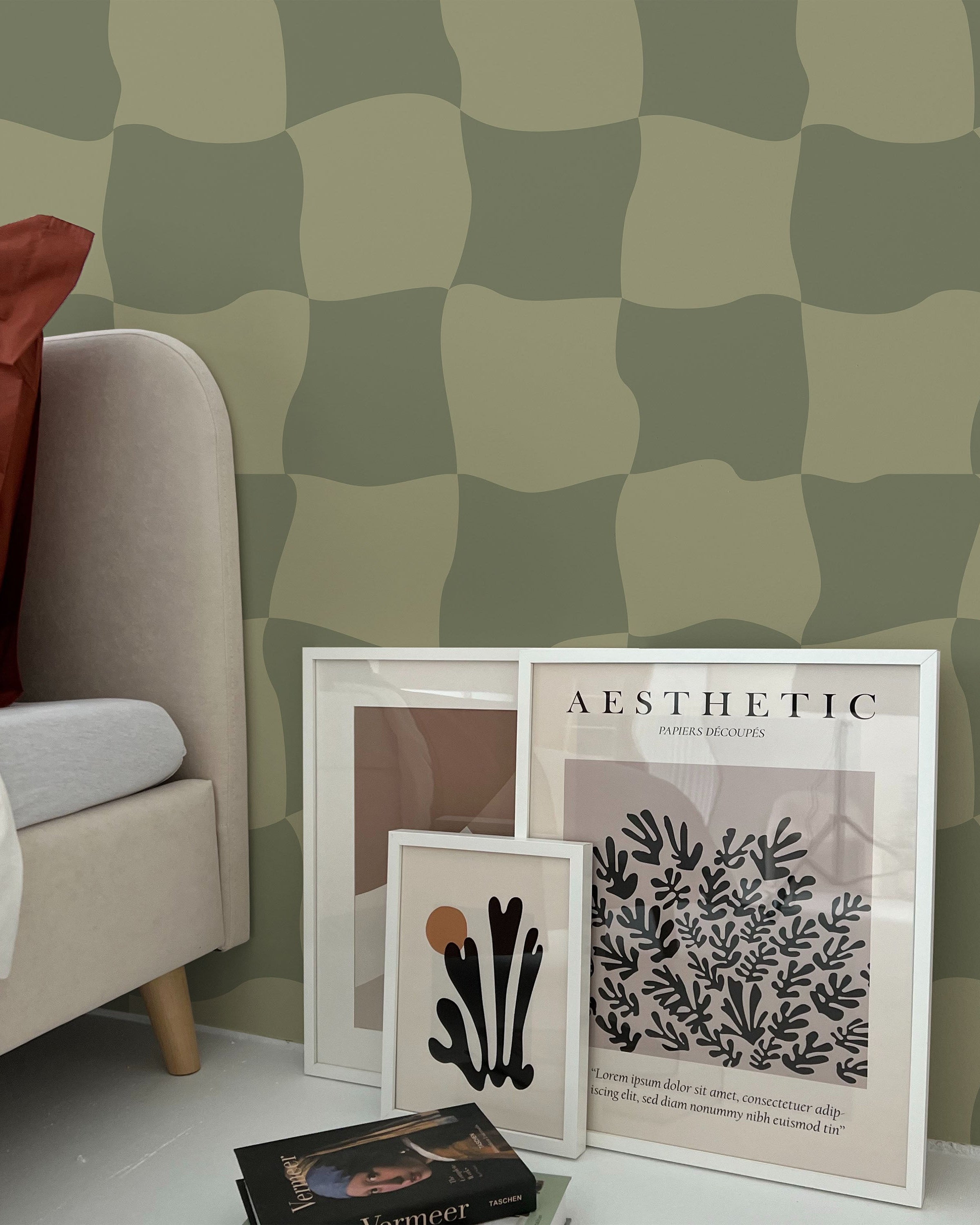 Wavy Squares Peel and Stick Wallpaper, Removable Wallpaper, Traditional Wallpaper - Green | DeccoPrint