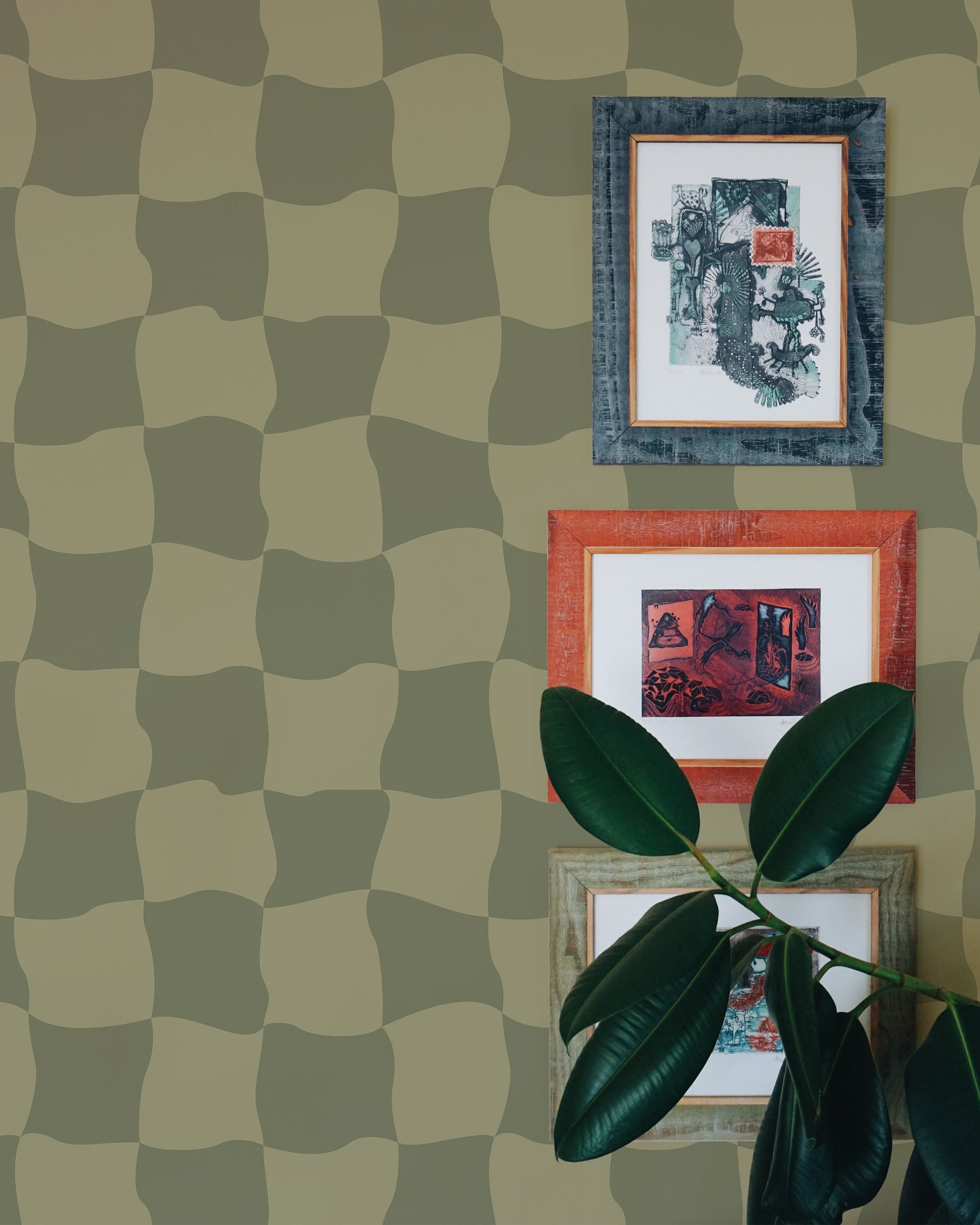 Wavy Squares Peel and Stick Wallpaper, Removable Wallpaper, Traditional Wallpaper - Green | DeccoPrint