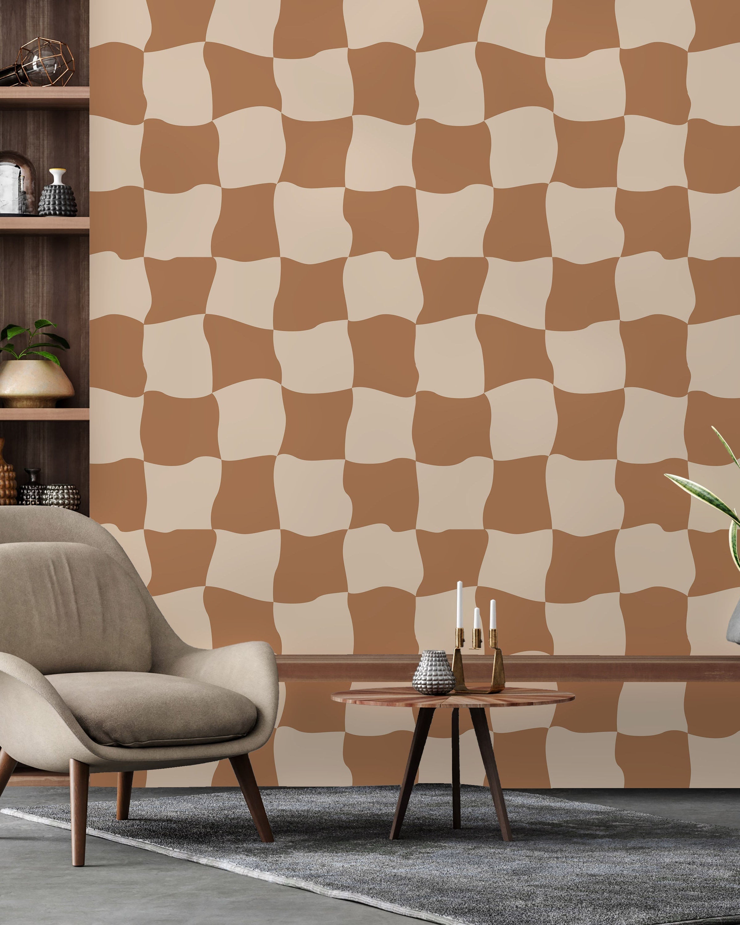 Wavy Squares Peel and Stick Wallpaper, Removable Wallpaper, Traditional Wallpaper - Orange | DeccoPrint