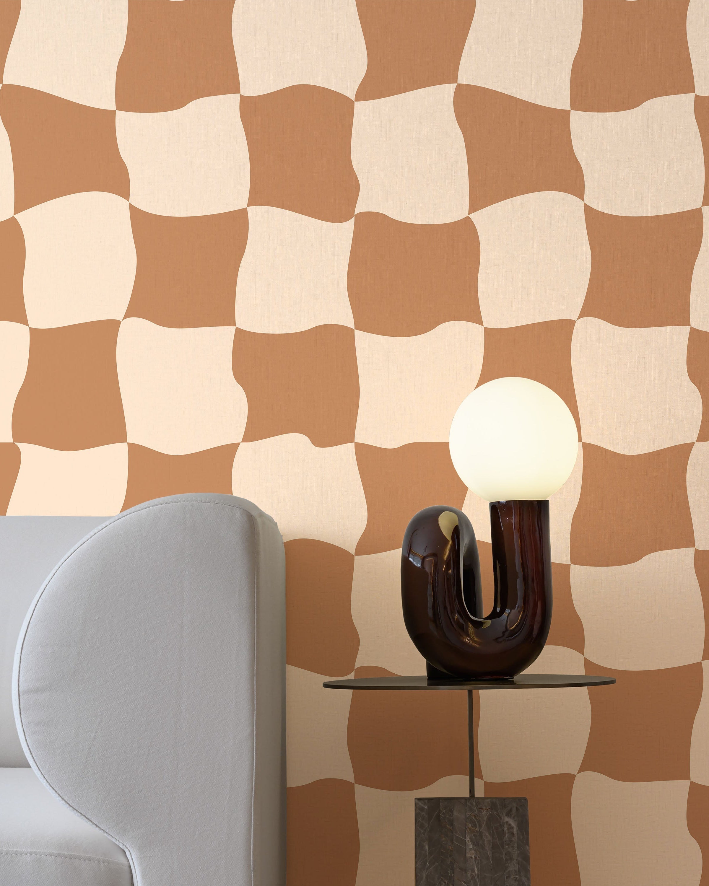 Wavy Squares Peel and Stick Wallpaper, Removable Wallpaper, Traditional Wallpaper - Orange | DeccoPrint