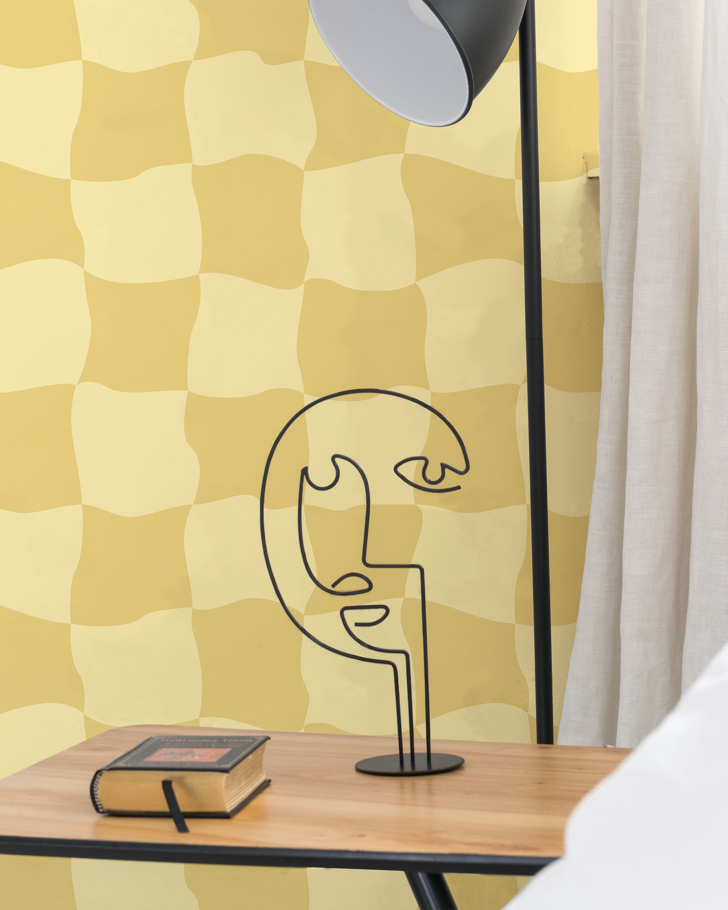 Wavy Squares Peel and Stick Wallpaper, Removable Wallpaper, Traditional Wallpaper - Yellow | DeccoPrint