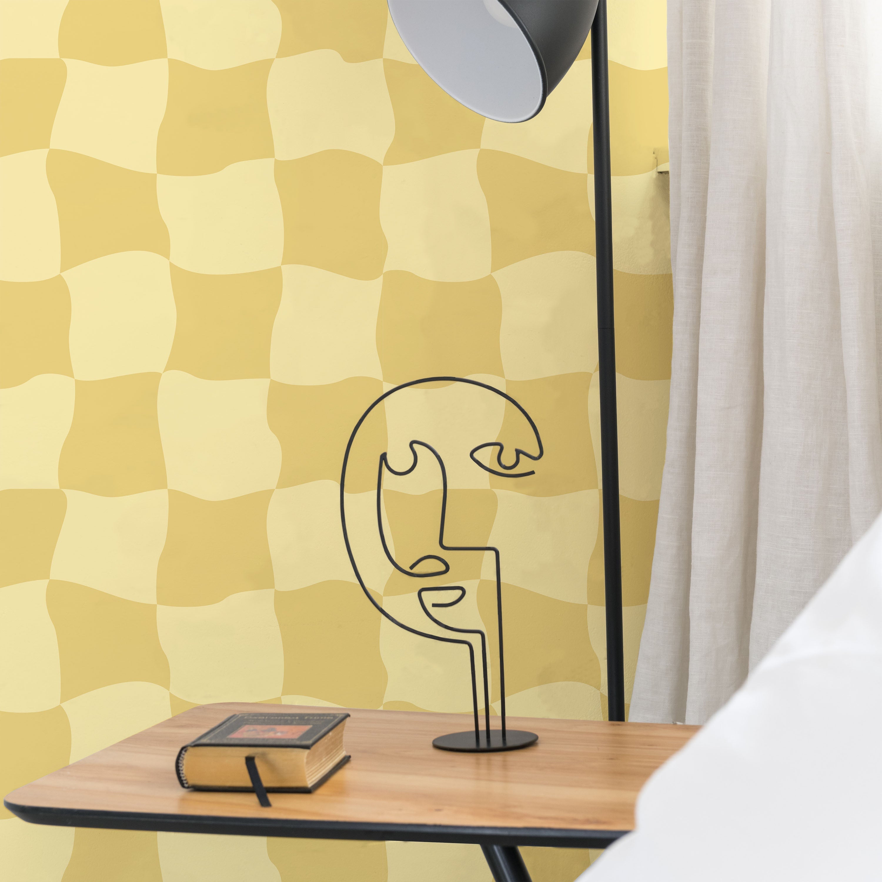 Wavy Squares Peel and Stick Wallpaper, Removable Wallpaper, Traditional Wallpaper - Yellow | DeccoPrint