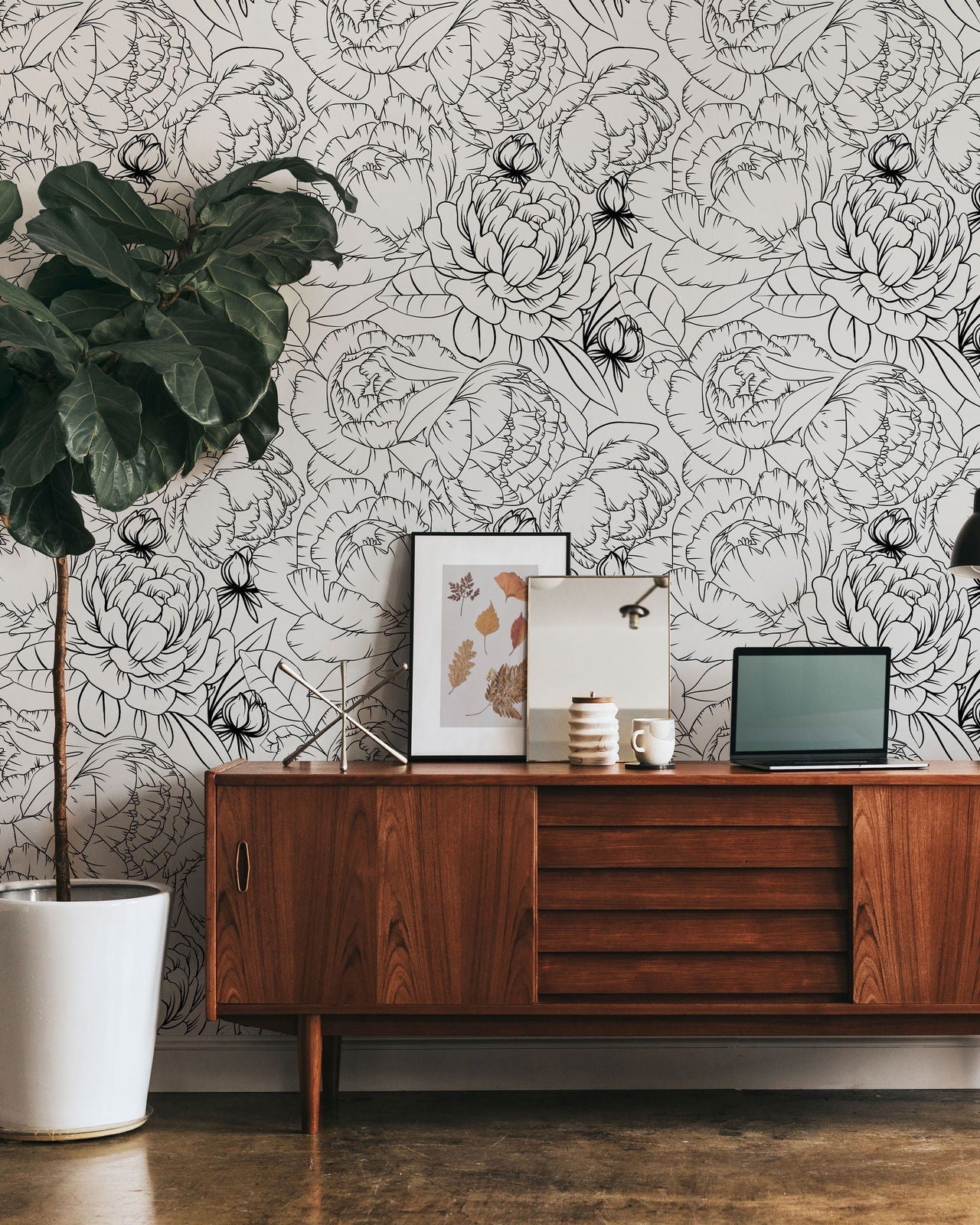 Ink Peony Peel and Stick Wallpaper, Removable Wallpaper, Traditional Wallpaper | DeccoPrint