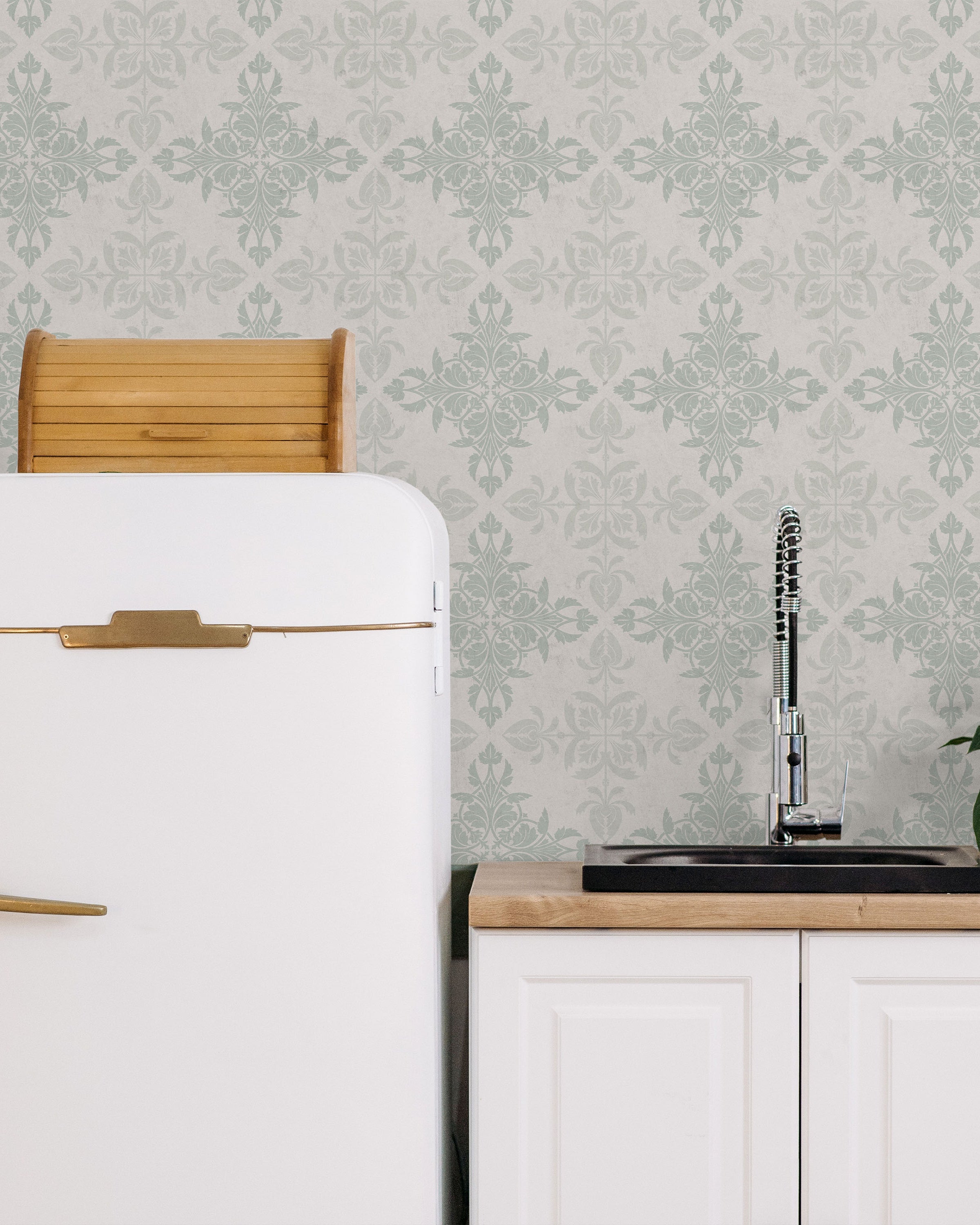 Christopher Dresser x Decorative Symmetry Peel and Stick Wallpaper, Removable Wallpaper, Traditional Wallpaper - Pale Green | DeccoPrint