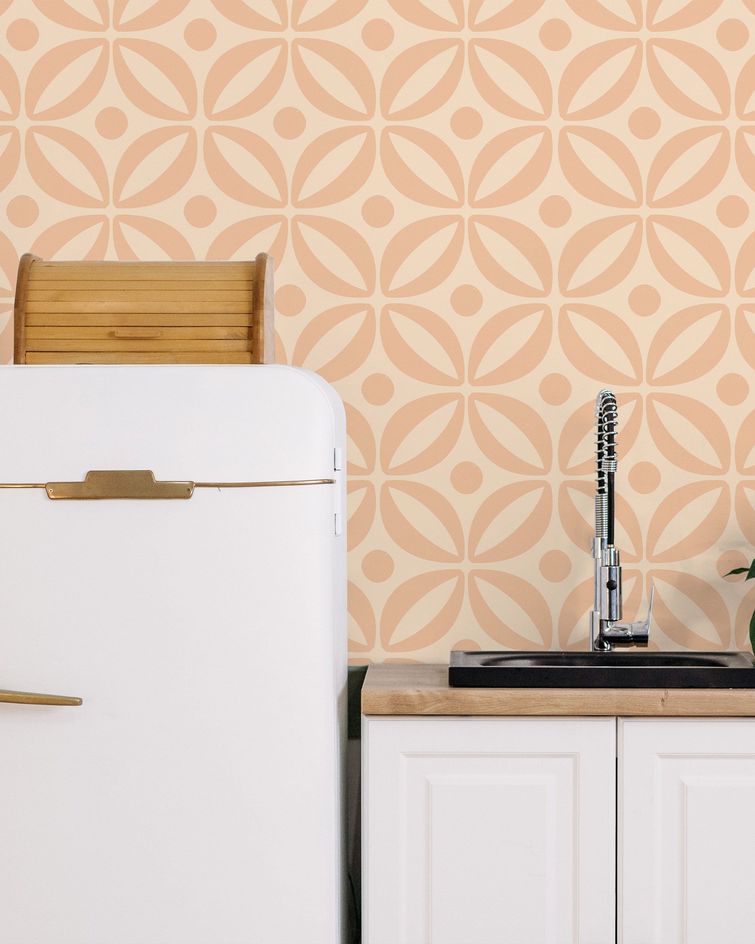 Grid Bloom Peel and Stick Wallpaper, Removable Wallpaper, Traditional Wallpaper - Apricot | DeccoPrint