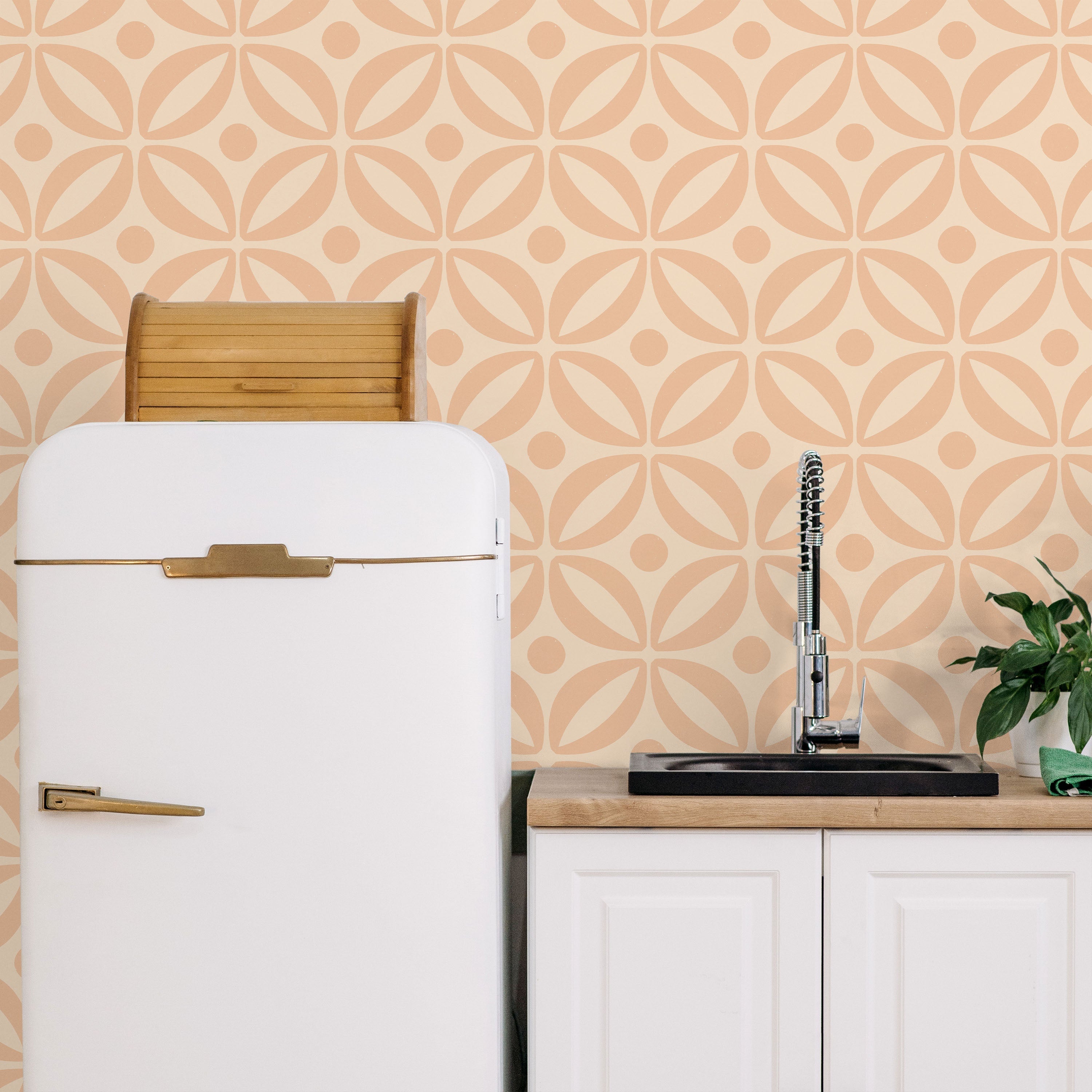 Grid Bloom Peel and Stick Wallpaper, Removable Wallpaper, Traditional Wallpaper - Apricot | DeccoPrint